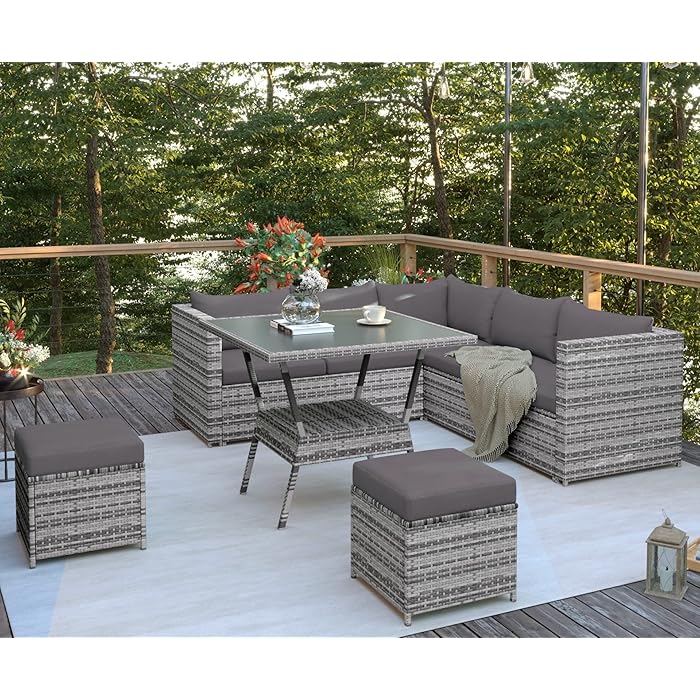 Buy HomeTouch 7 Seater Rattan Corner Sofa Set Outdoor Rattan Garden