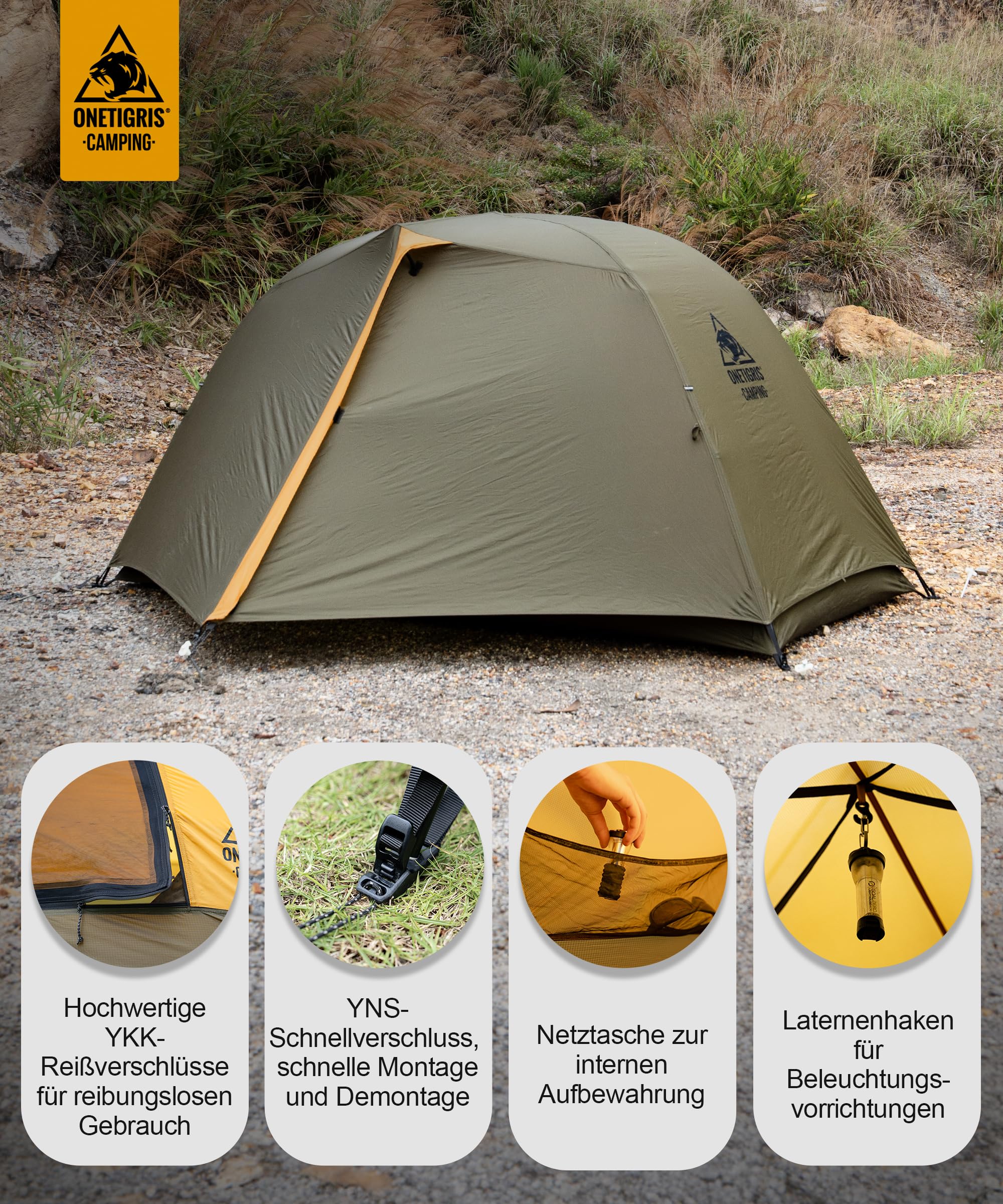OneTigris Stella 4 Jahreszeiten Camping Zelt 3000 mm wasserdicht Rucksack | Campingzelt, freistehend, leicht für Outdoor, Wandern, Bergsteigen