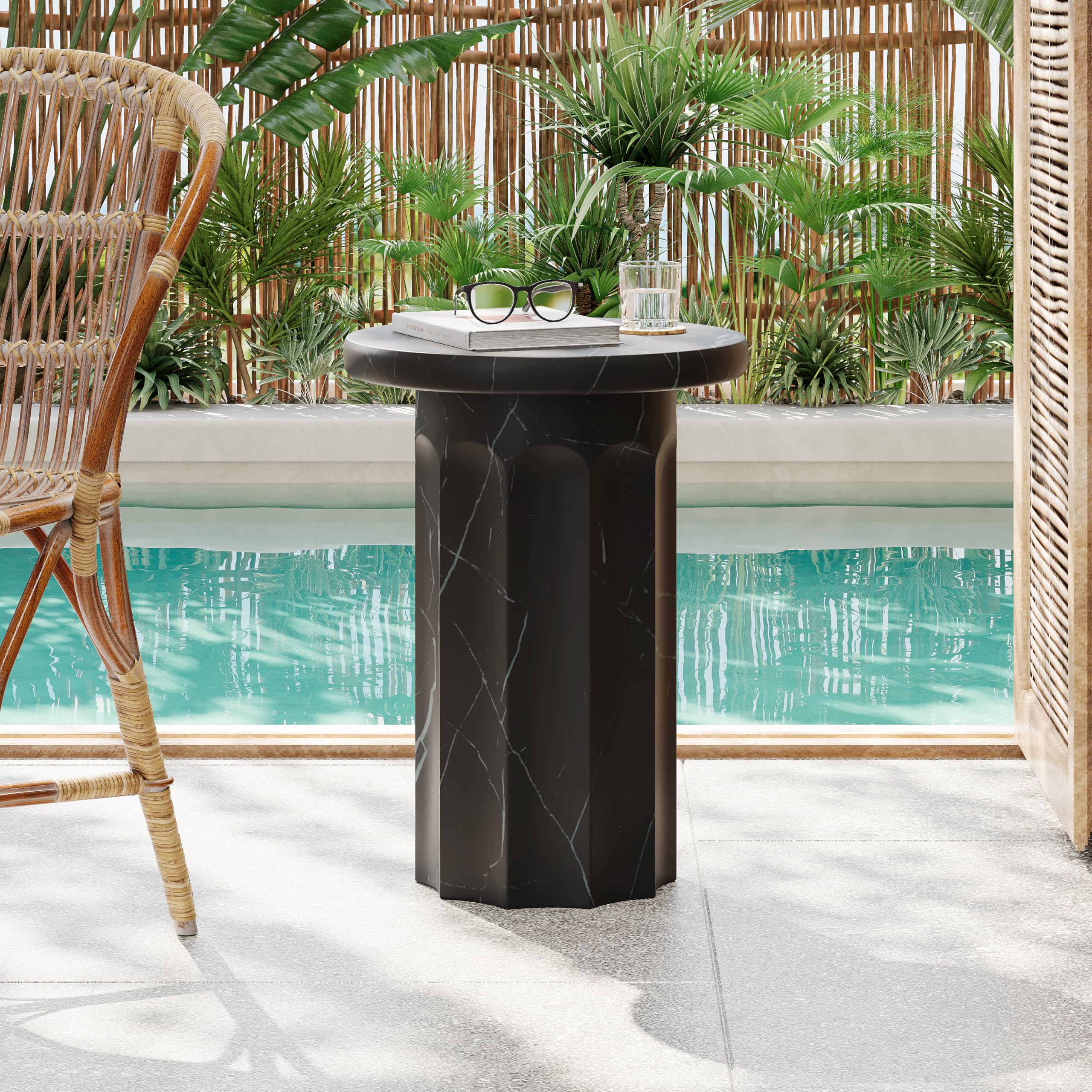 Christopher Knight Home Mervynt Outdoor Side Table, Lightweight Concrete Patio End Table Garden Stool with Round Top, Decorative Accent Table for