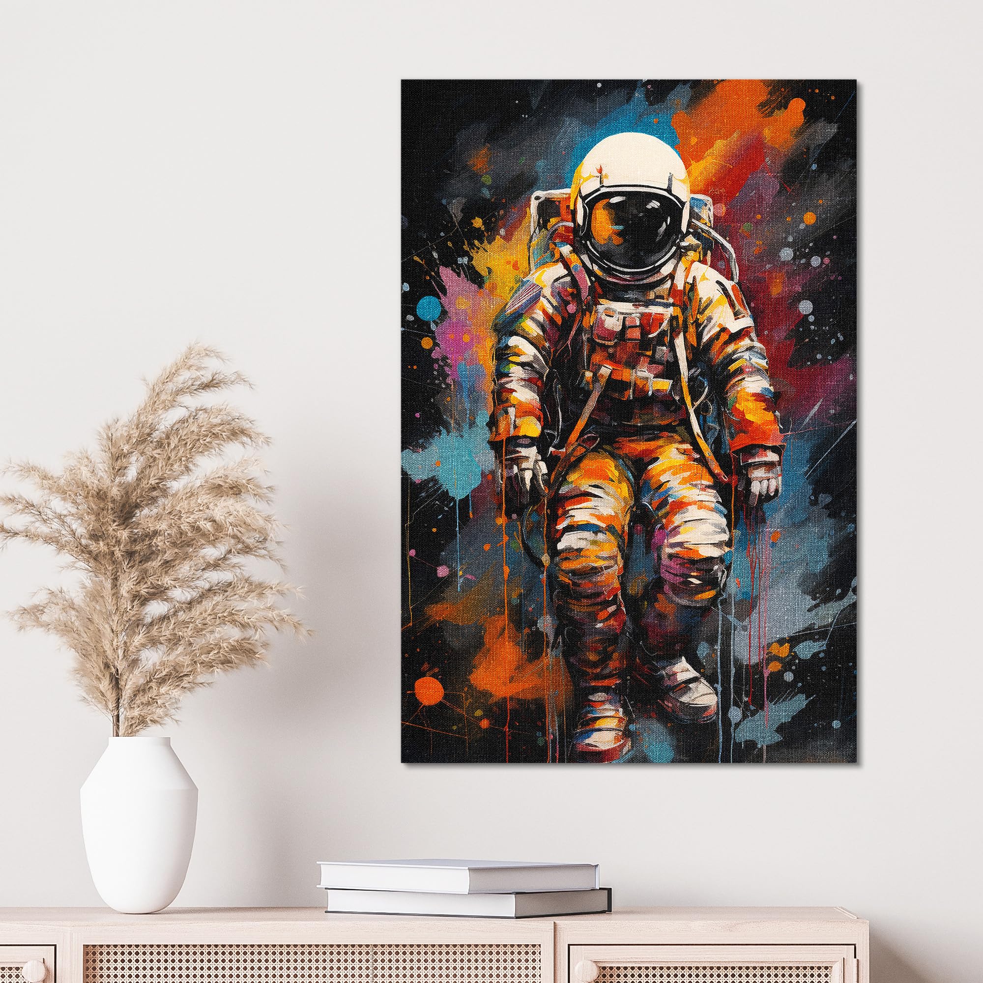 DEQOART Obraz na płótnie hybrydowy | motyw sztuki kosmicznej | Design Canvas 60 x 90 cm | obraz na płótnie płaski i nowoczesny ze szkłem | obraz ścienny do salonu, sypialni, przedpokoju i kuchni