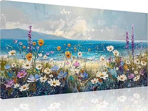 TutuBeer Cuadro de pared bohemio para playa, costero, vintage, floral, campo de flores silvestres, vintage, impresiones en lienzo de margaritas y