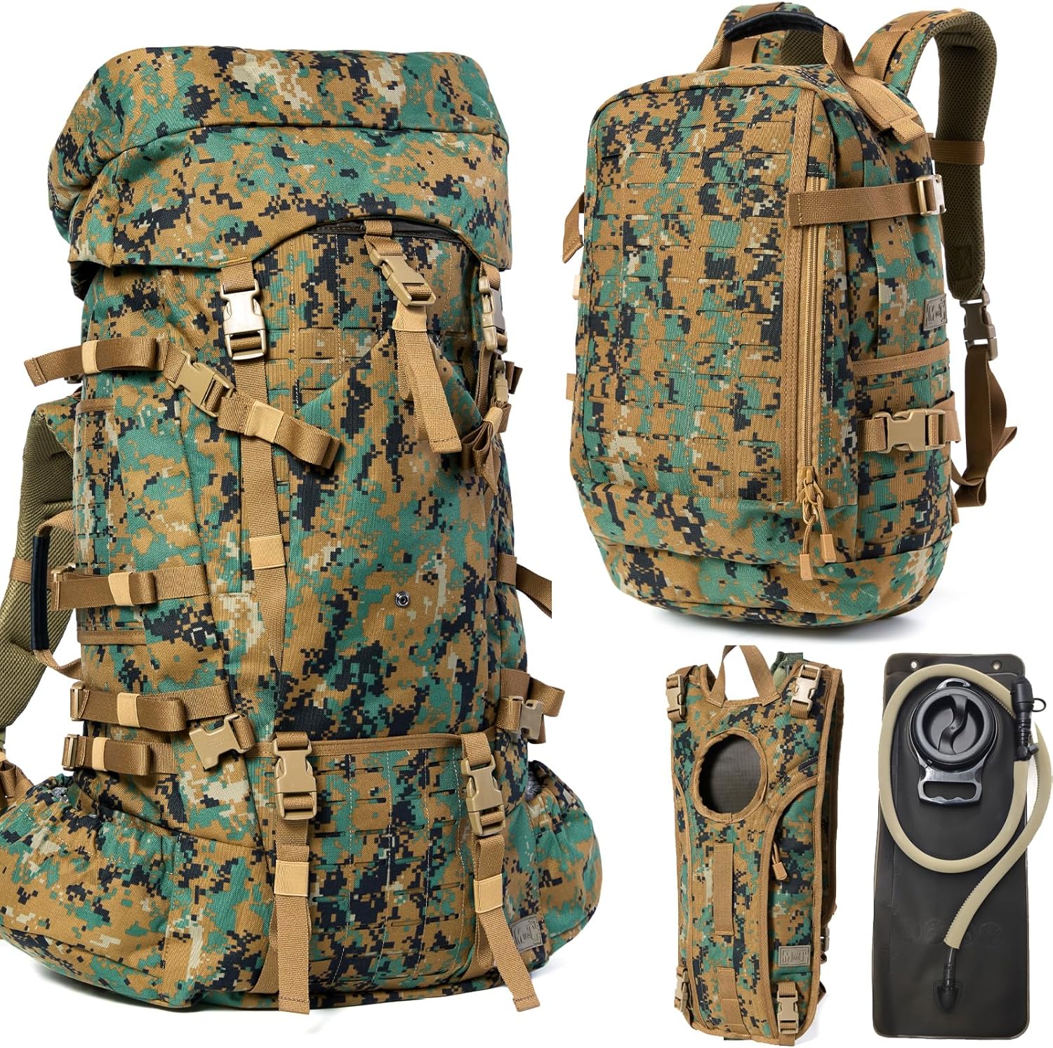 MT Military Army Large Rucksack with Detacheable Assault Backpack Hydration Pack Shoulder Straps and Waist Belt Metal Frame | Detacheable, Hydration Pack, Shoulder Straps, Waist Belt, Metal Frame