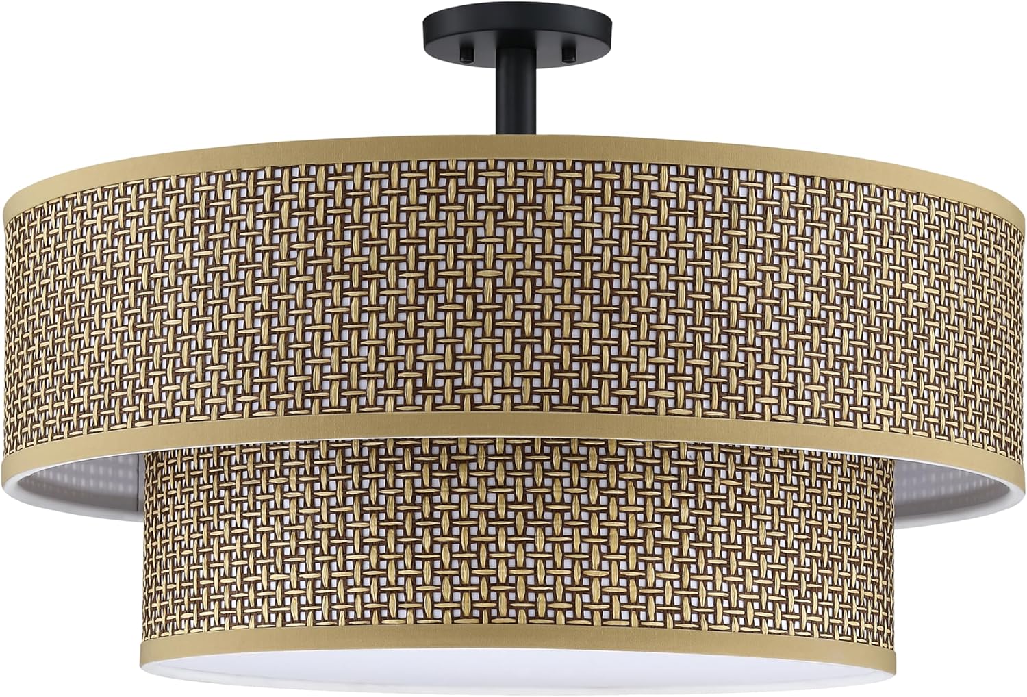 Leading Lighting 5 Light Semi Flush Mount Light,Close to Ceiling Fixture,Dark Linen Fabric Shade Black Finish 22 inch Semi Flush Drum Light for Bedroom,Living Room,Dining Room Hallway