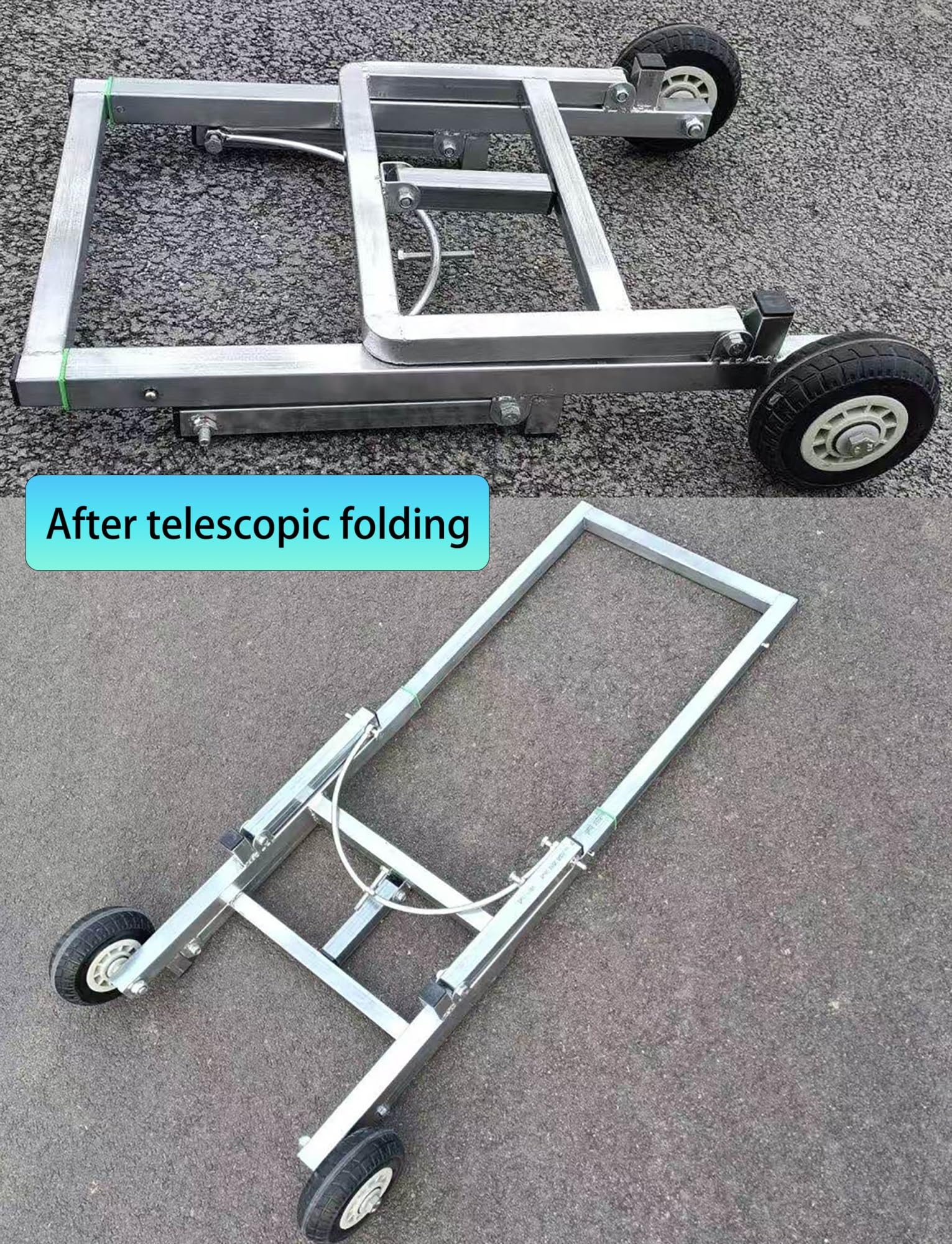 Teleskopowy wózek roboczy – składany 2-drożny wózek do zaprawy i narzędzi, regulowany uchwyt