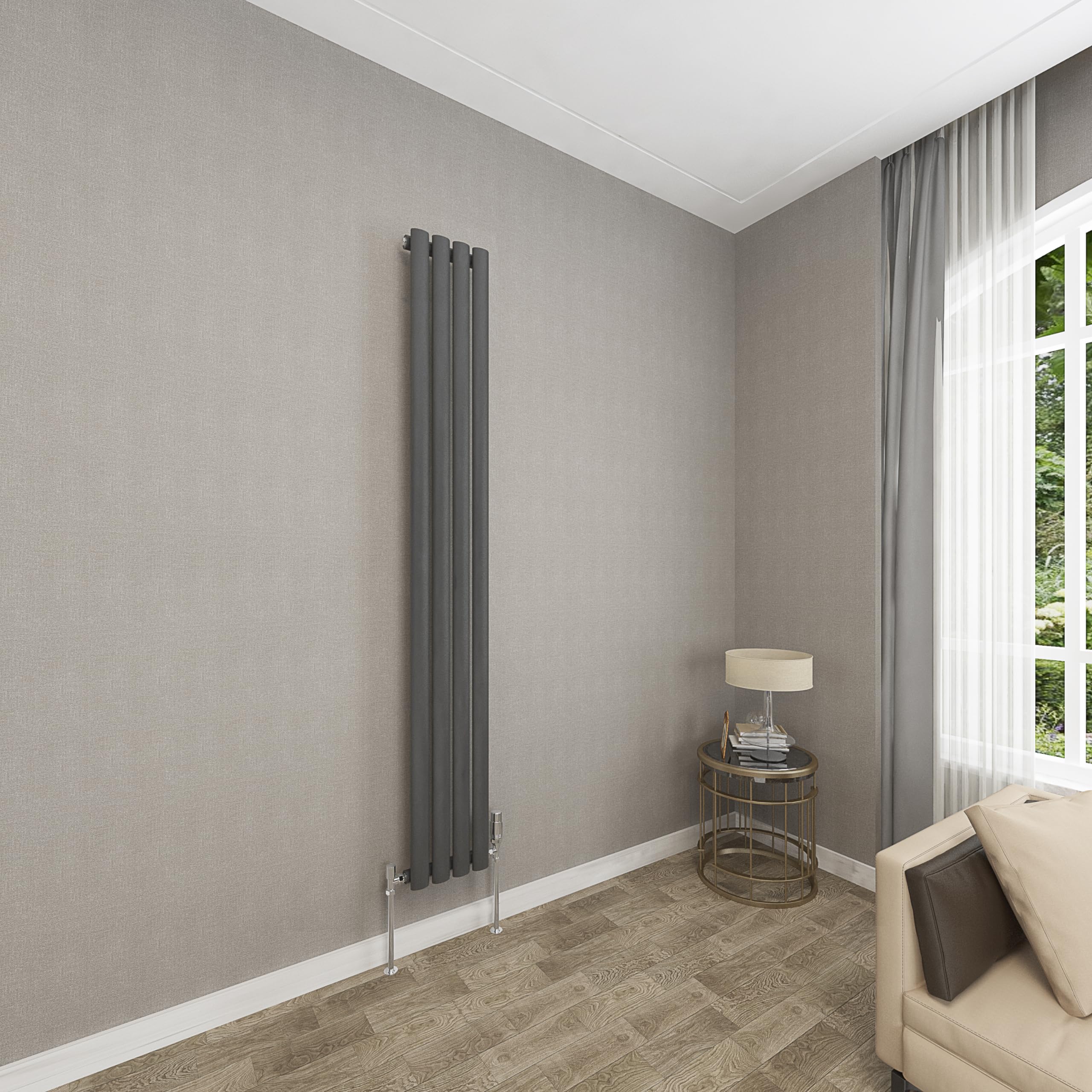 Sky bathroom | 1800x236mm - Modern Anthracite Vertical Single Panel Oval Column Radiator Central Heating Designer Radiator