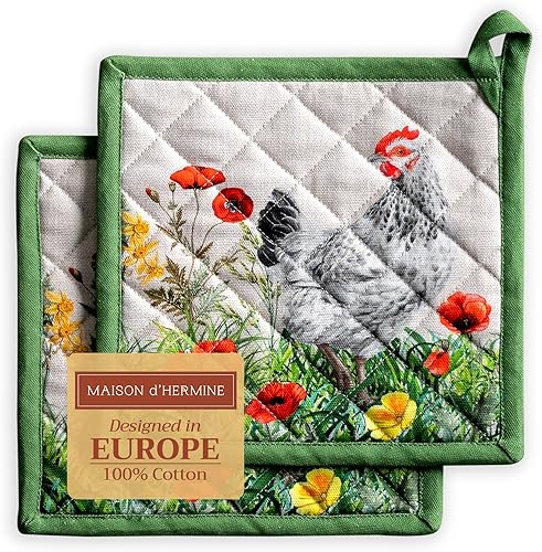 Maison d' Hermine Juego de soportes para ollas 100% algodón, resistentes al calor, almohadillas calientes de 8 x 8 pulgadas con bucle para barbacoa,