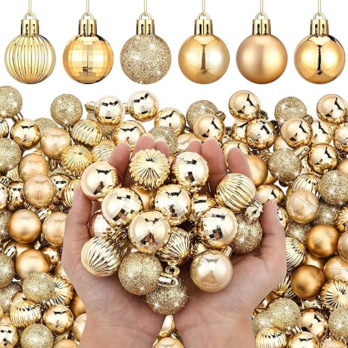 Shappy 216 adornos de mini bola de Navidad de 1.18 pulgadas, decoración de árbol de Navidad, 6 estilos, bolas pequeñas de Navidad inastillables con