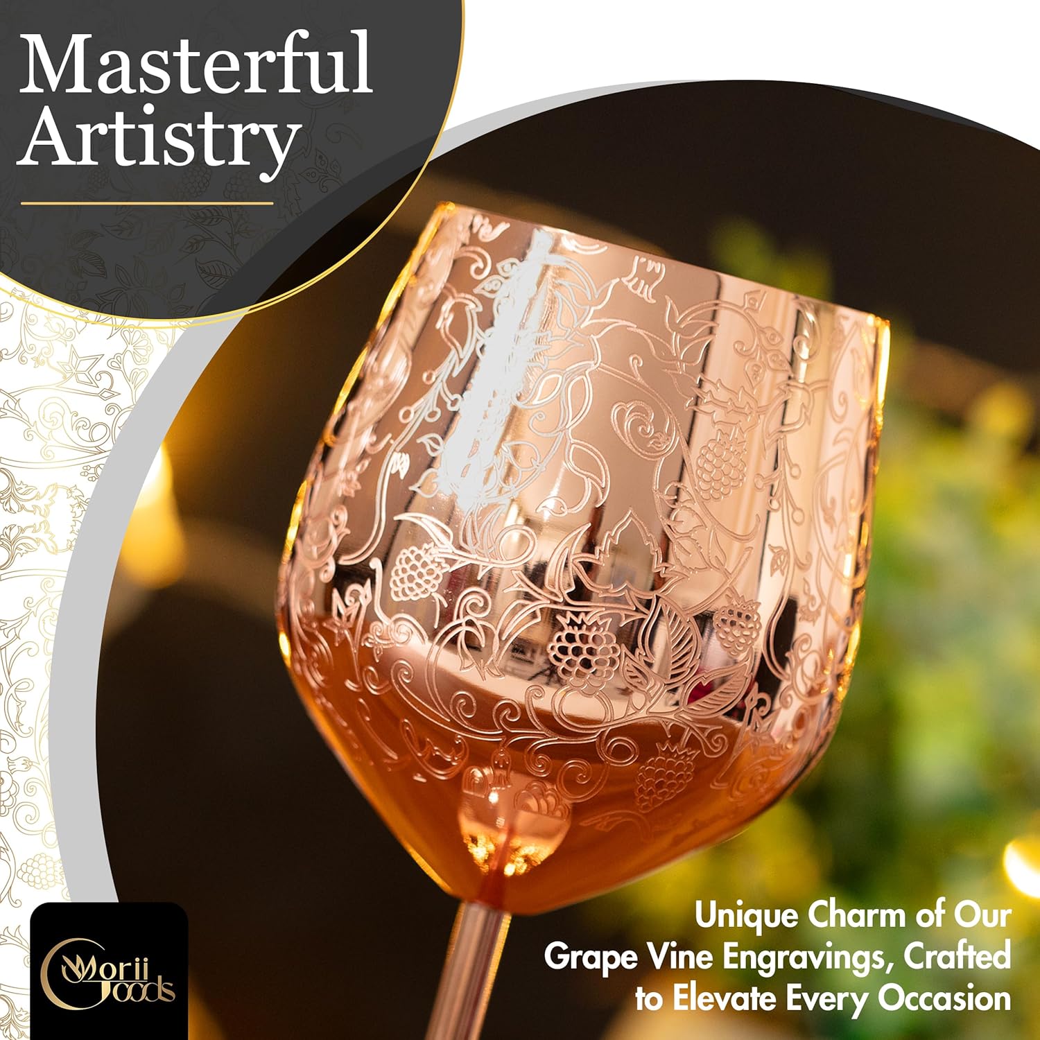 Stainless Steel Wine Glasses – Set of 2 Etched 16 oz Metal Goblets, Unbreakable Rose Gold Cups for Camping, Travel, Outdoor Events, Picnics, Luxury Wine Gifts for Women and Men - Image 4