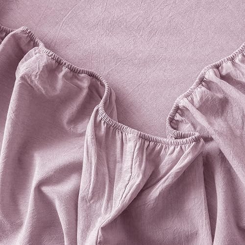 Miniatura 10 de MooMee Sábana bajera ajustable solo 100% algodón lavado con textura parecida al lino, transpirable, duradera, suave, cómoda, bolsillo profundo (lino