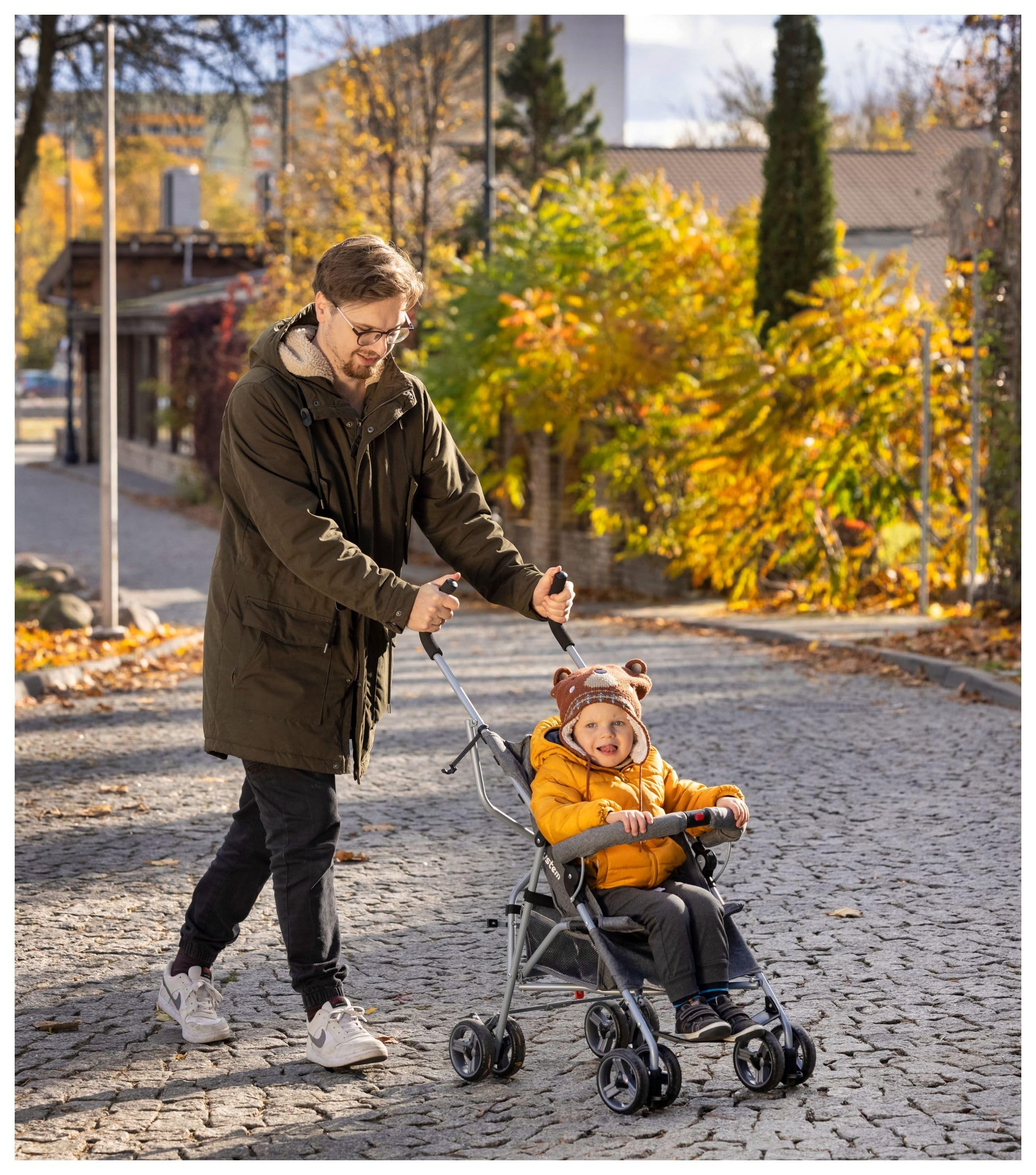 Moby-System Silla de Paseo Tipo Paraguas, Gris, Acero, Tejido y Plástico, para Niños, Arnés de 5 Puntos, Carga Máx. 15 kg