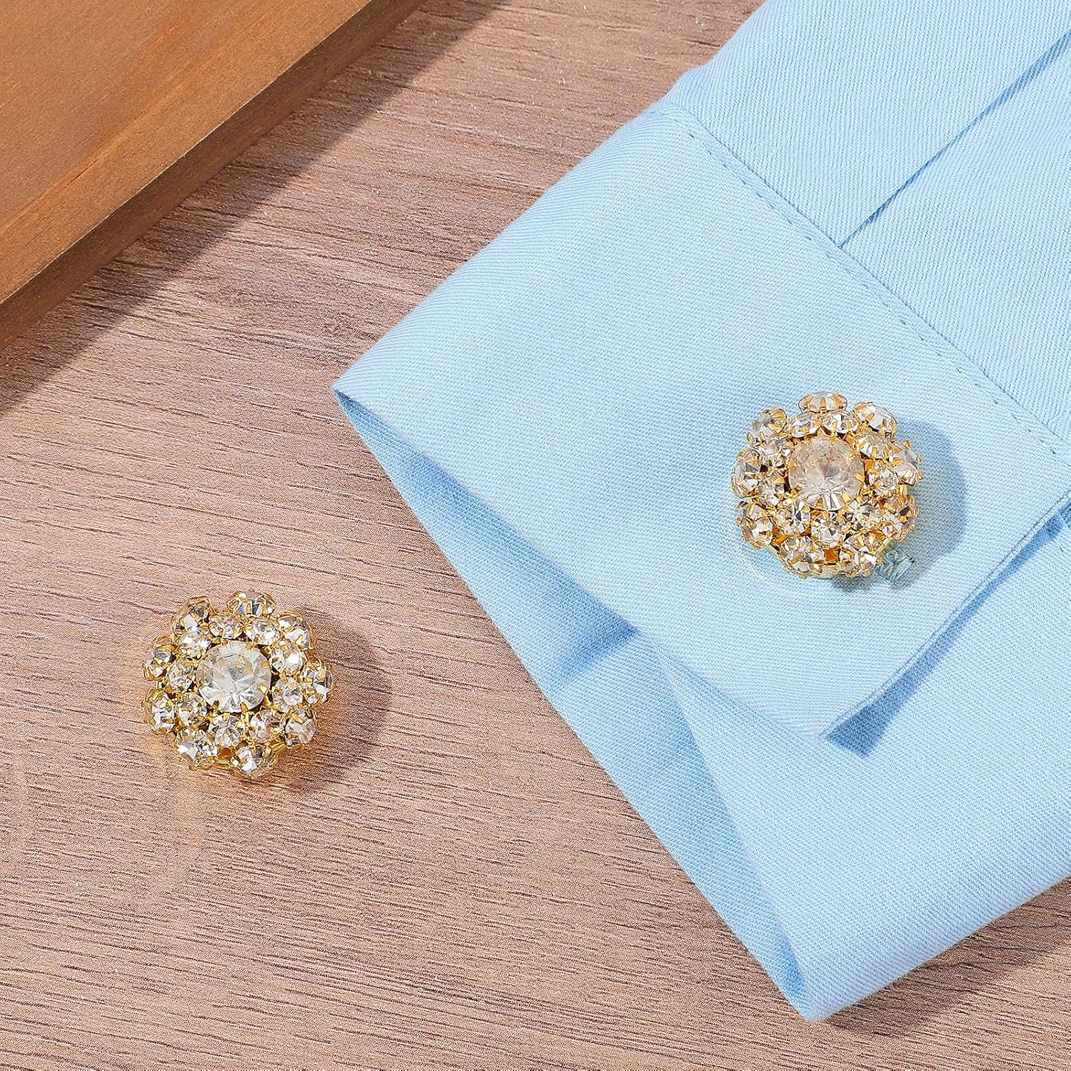 5 Pcs Button Covers, Button Covers for Women Blouses Rhinestone Crystal Detachable Cover Clip-On No Sew Buttons Decorative Replacement for Clothing Dress Crafting Gold Embellishments