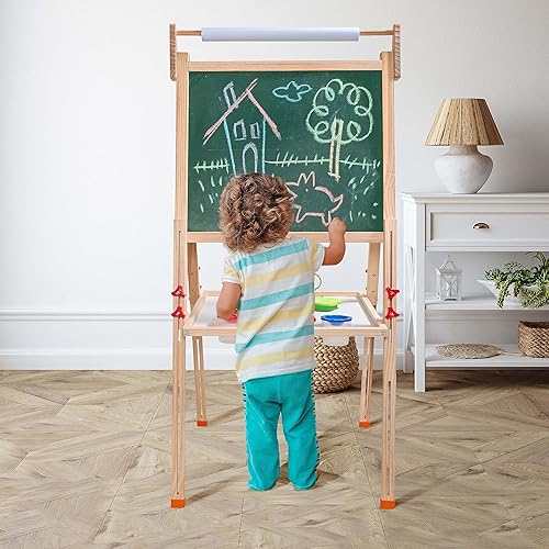 Miniatura 2 de Donmills Caballete para niños, rollo de papel de caballete de arte para niños, pizarra de borrado en seco 3 en 1 y pizarra, un rollo de papel