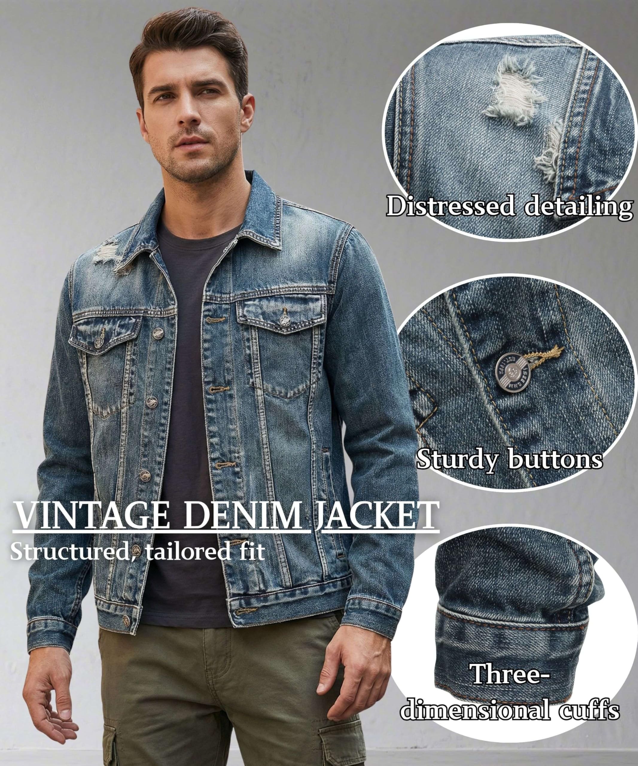 Giacca Jeans uomo Classico Lavato Vintage Jacket Casual Jeans Cappotto Cotone Trucker Giacca Biker Moto Capispalla in Denim Strappato