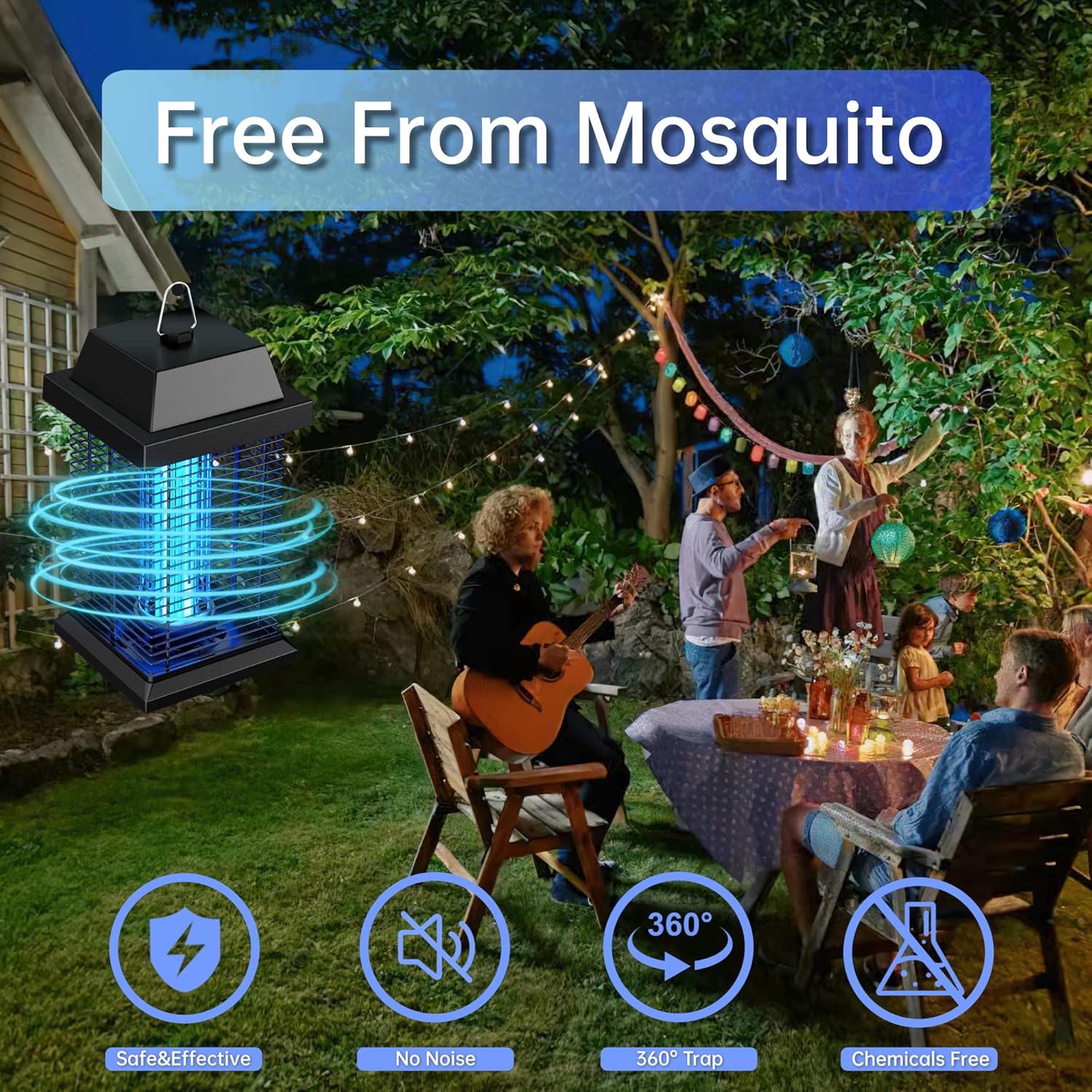 Electric Mosquito Zappers Killer, Waterproof Insect Fly Trap,Electronic Light Bulb Lamp for Outdoor and Indoor,Outdoor Bug Zapper (Metal+Plastic)