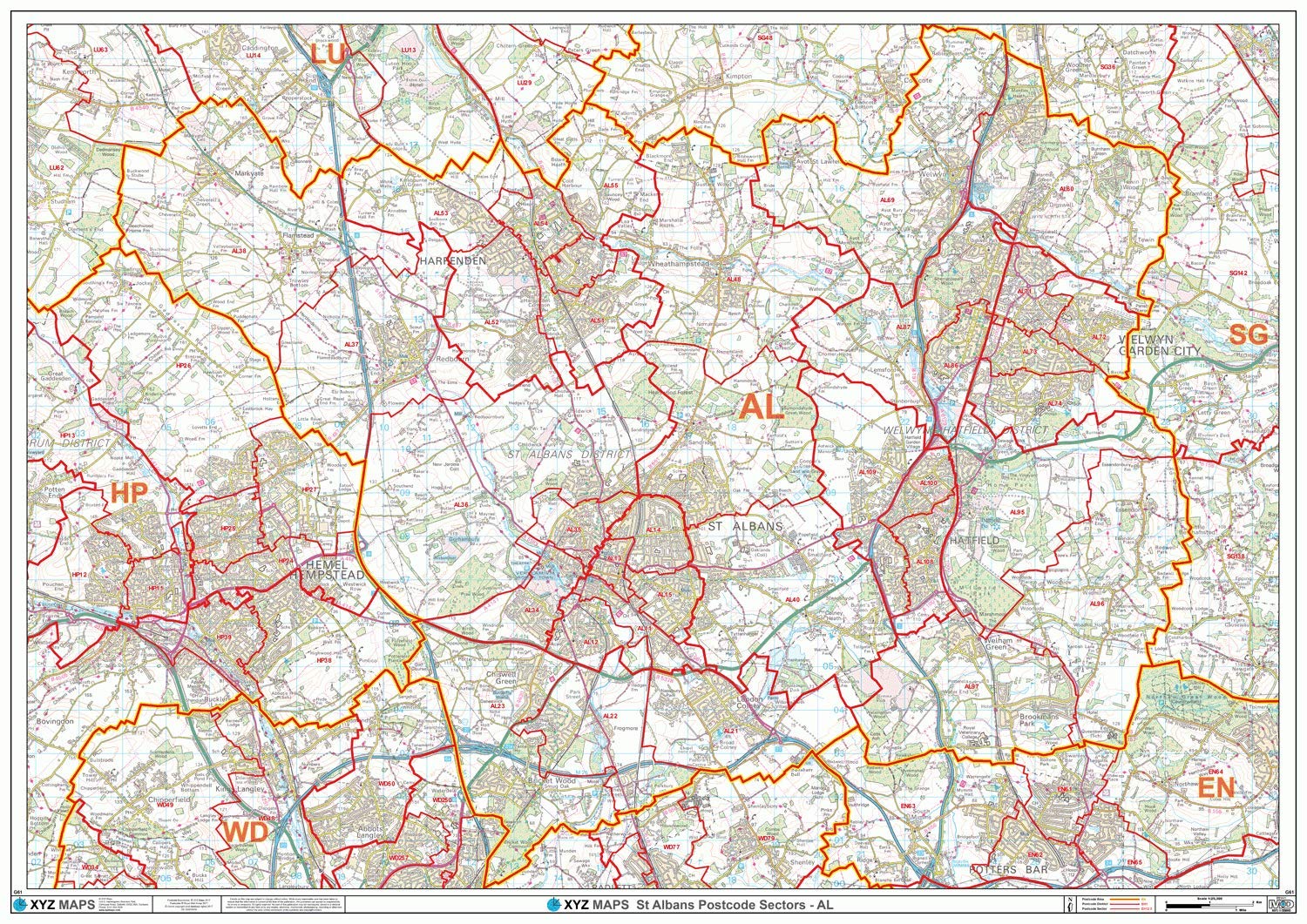 Carte murale St Albans code postal papier édition haute définition