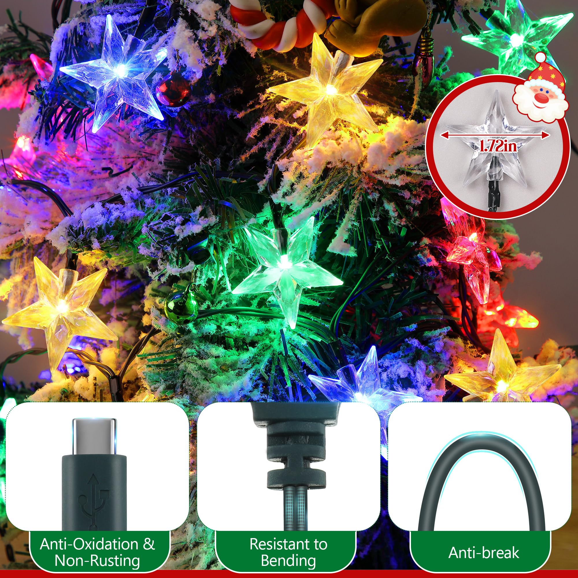 1 x USB-Typ-C-Licht-Handy-Ladekabel, mehrfarbig, 12 LEDs, 127,7 cm, Licht-Handy-Ladekabel, kompatibel mit iPhone 15 Pro Max/15 Plus/S23 Ultra/S22 (Kristallstern-Typ C)