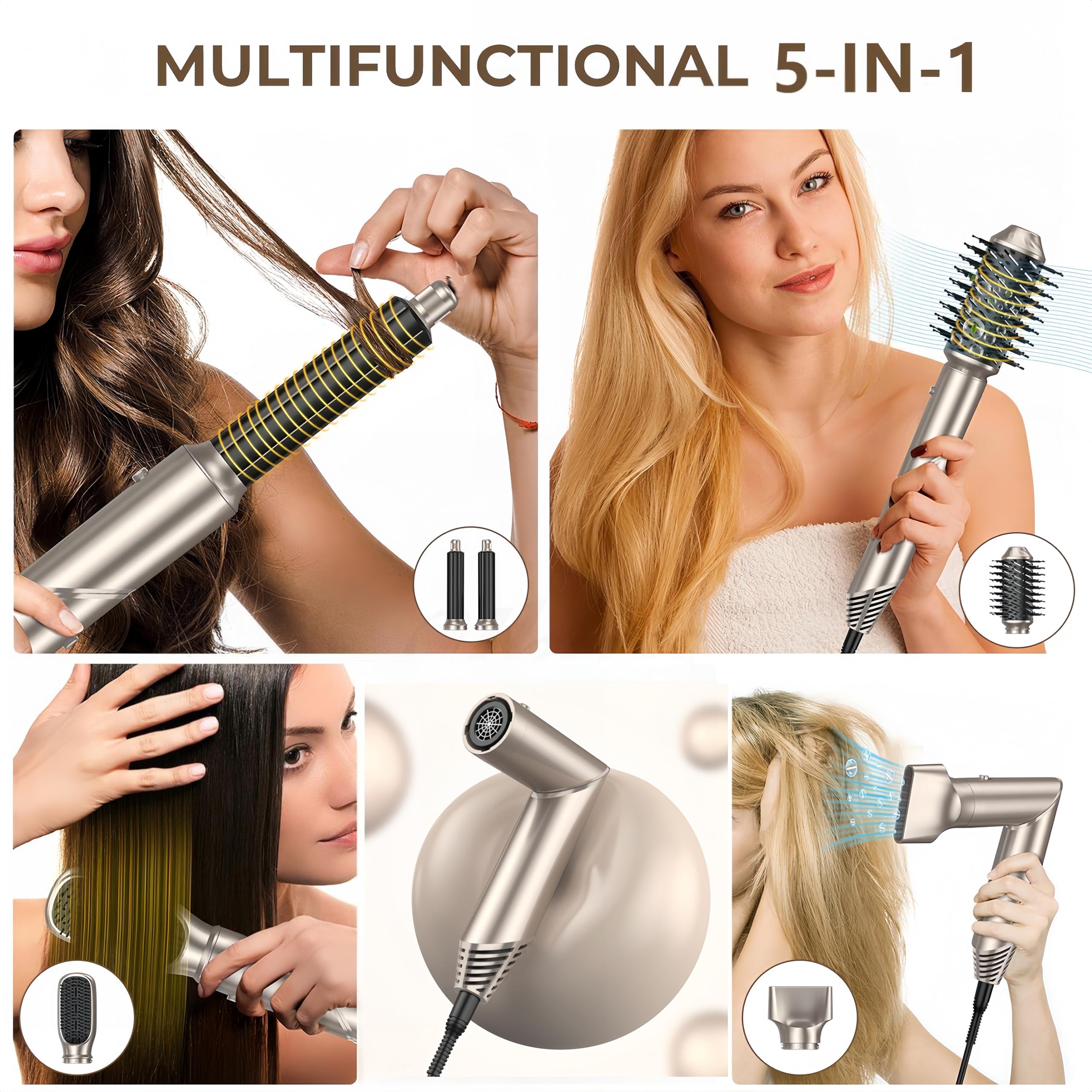 5 en 1 Air Brush Cepillo Soplante Airstyler Secador de pelo Iónico Hairstyler Plancha para rizos de aire multistyler Airbrush Cepillo de aire caliente Cepillo de peinado Kit de peluquería Hairstyler