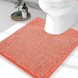 Smiry Luxury Chenille Toilet Rugs U-Shaped 24x20, Soft Absorbent Non-Slip Contour Bathroom Rugs for Toilet, Machine Washable Contoured Bath Mats, Coral