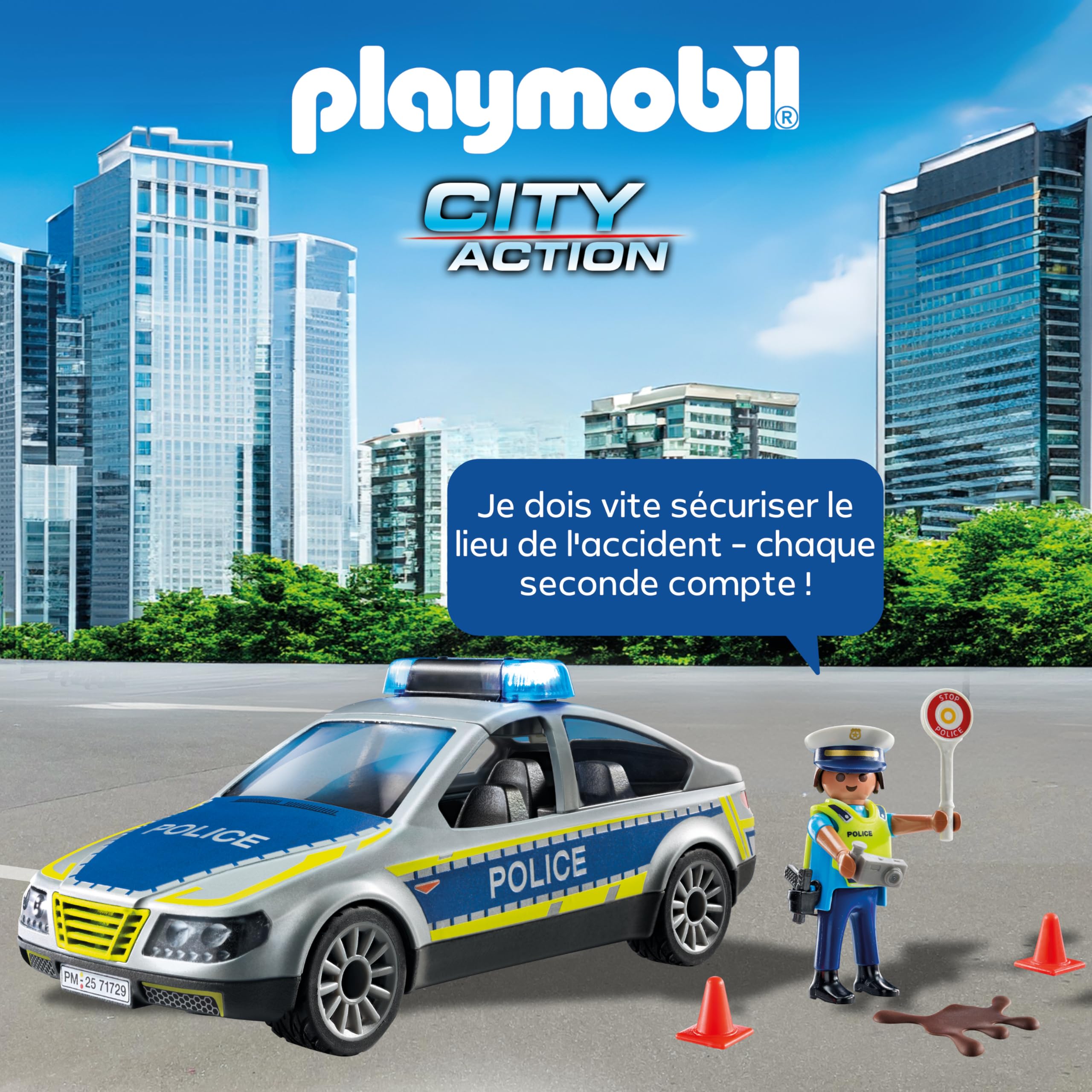 Playmobil | Action Heroes | Voiture de Patrouille de Police | Voiture de Police | Voiture Jouet | Jouet pour Enfants à partir de 4 Ans | 71729