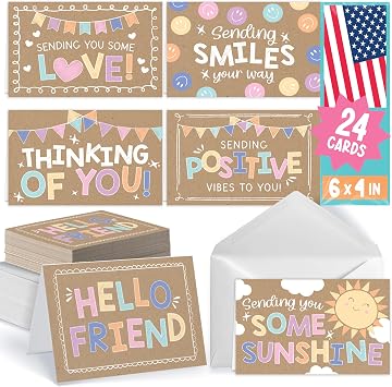 Hadley Designs Thinking of You Cards with Envelopes - 24 Hello Greeting Cards Thinking of You Card for Men & Women Bulk, Blank Encouragement Card for Kids, Just Because Cheerful Encouraging Notecards