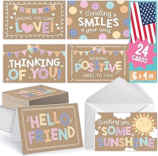 Hadley Designs Thinking of You Cards with Envelopes - 24 Hello Greeting Cards Thinking of You Card for Men & Women Bulk, Blank Encouragement Card for Kids, Just Because Cheerful Encouraging Notecards
