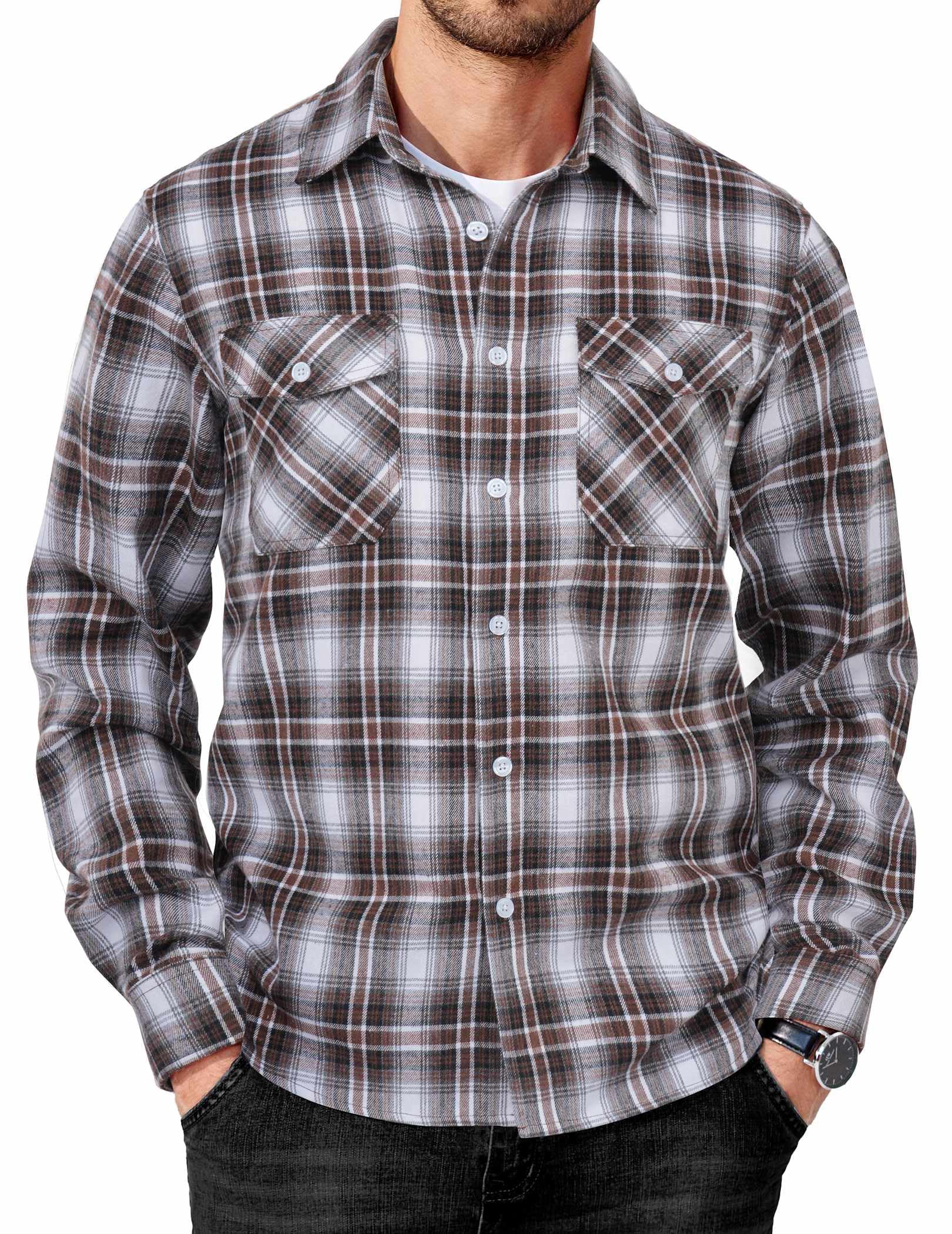 COOFANDY Mens Flannel Shirts Long Sleeve Casual Plaid Button Down Shirt Cotton Shirt Cowboy Work Shirts with Pockets
