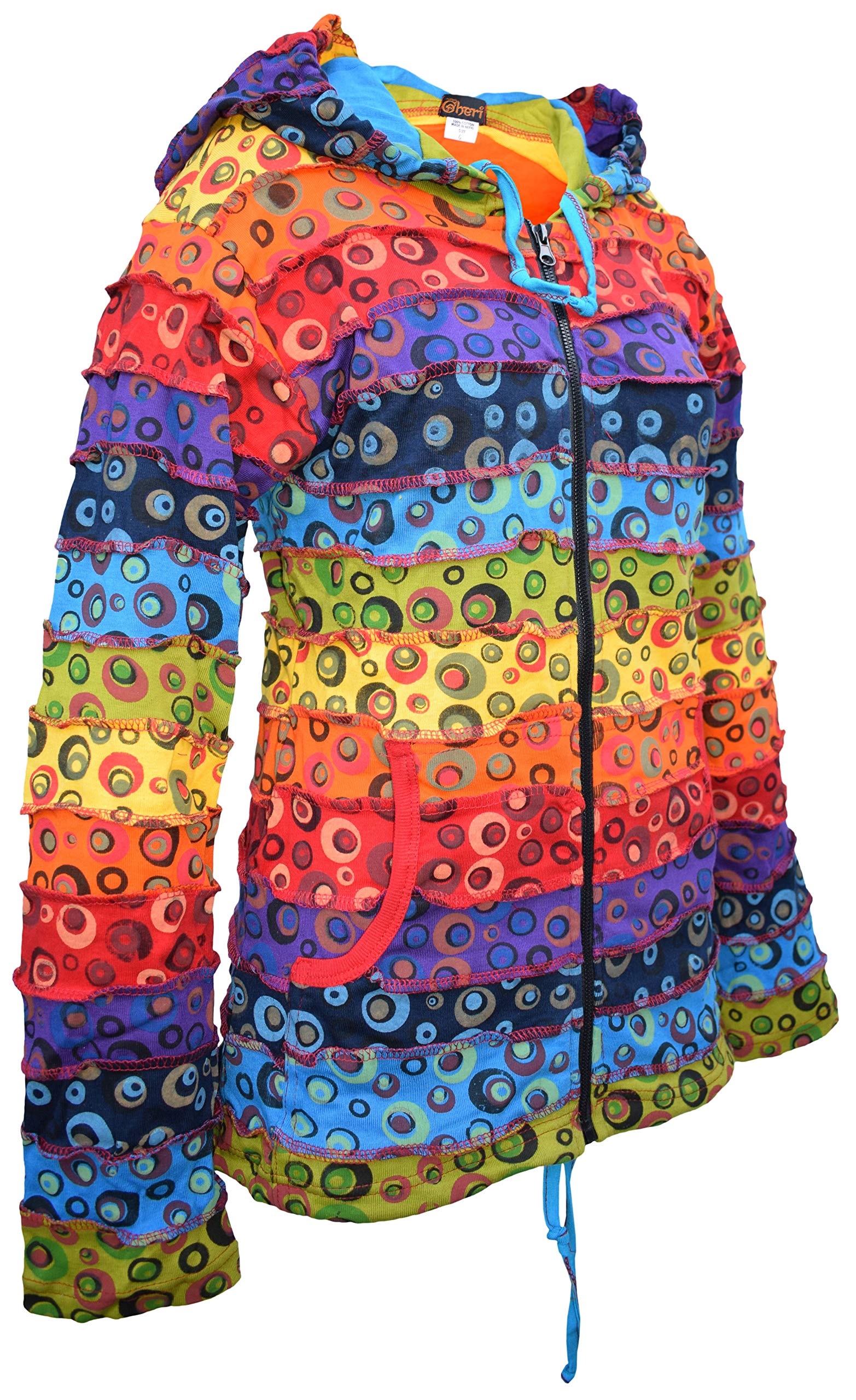Gheri da Donna Stampa Bolla Psichedelico Arcobaleno A Strisce Colorato Rave Felpa con Cappuccio