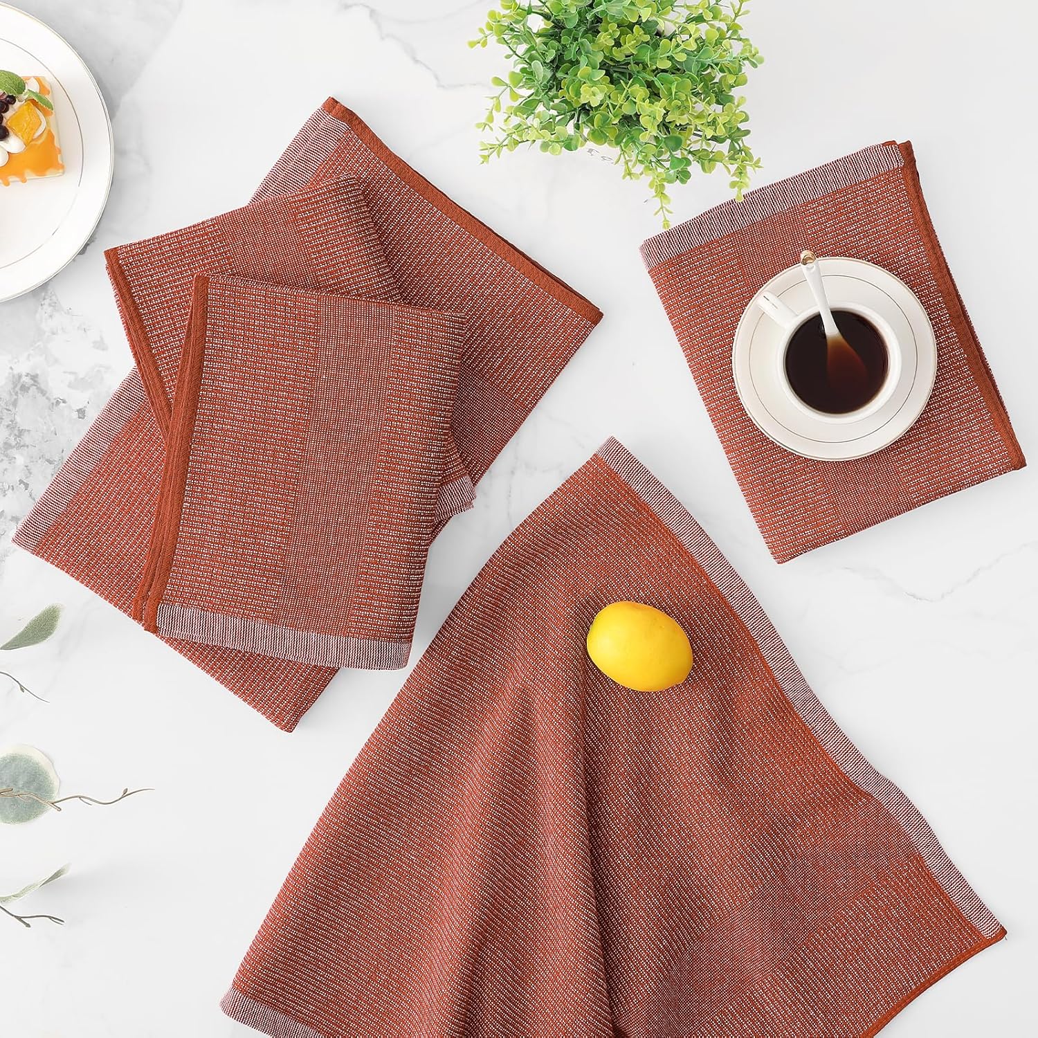 Mordimy Premium Kitchen Towels 6 Pack (18 x 28 Inches, Rust), Large Cotton Kitchen Hand Towel, Flat & Terry Dish Towels for Drying Dishes, Super Absorbent Tea Dishtowels Set with Hanging Loop
