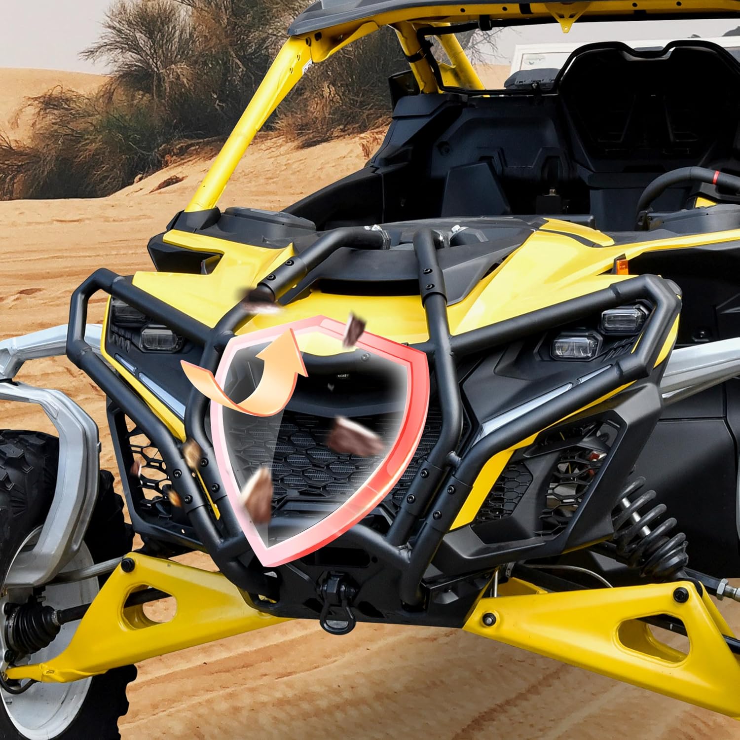 SAUTVS Front Bumper for Can-Am Maverick R, Combined Black Heavy Duty Full Coverage Front Brush Guard Protector for Can Am Maverick R MAX X RS 2024+ Models Accessories, Replace #715010071