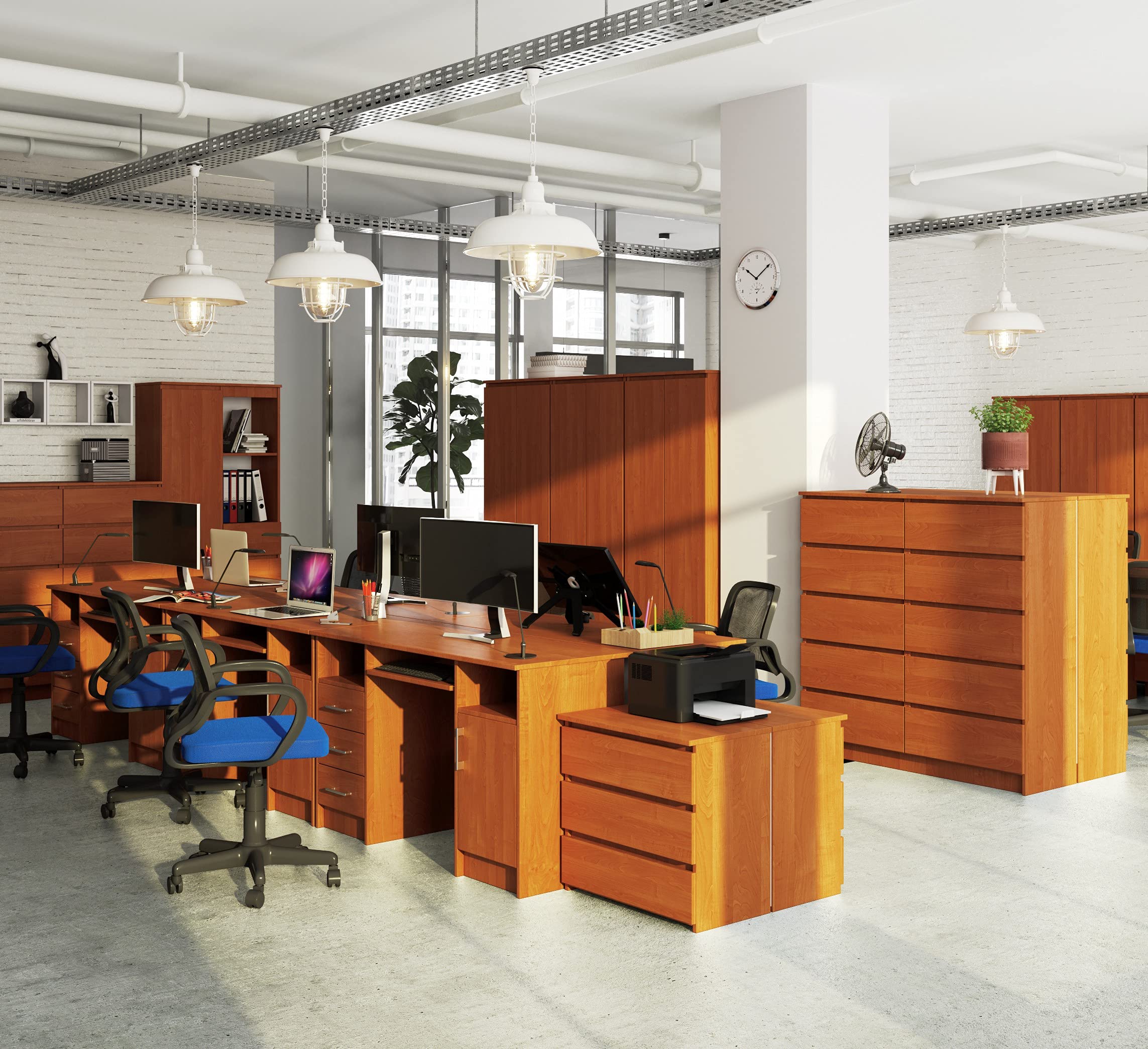 AKORD Schreibtisch ANA 124 cm | mit 1 Tür und 3 Schubladen | Office Desk | Computertisch | Bürotisch | PC-Schreibtisch | B124 x H74 x T52 cm | Gewicht 46,40 kg | Erle/Erle
