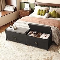 Vista 2 de HOMEFORT Banco para Zapatos de 30" con Almacenamiento de Tapa Elevable, Banco de Entrada con Asiento Acolchado, Banco de Madera para Pie de Cama