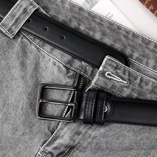 Miniatura 4 de Maikun cinturón de cuero negro para hombre, cinturones de vestir casuales para hombre, hebilla de pin de diseño clásico