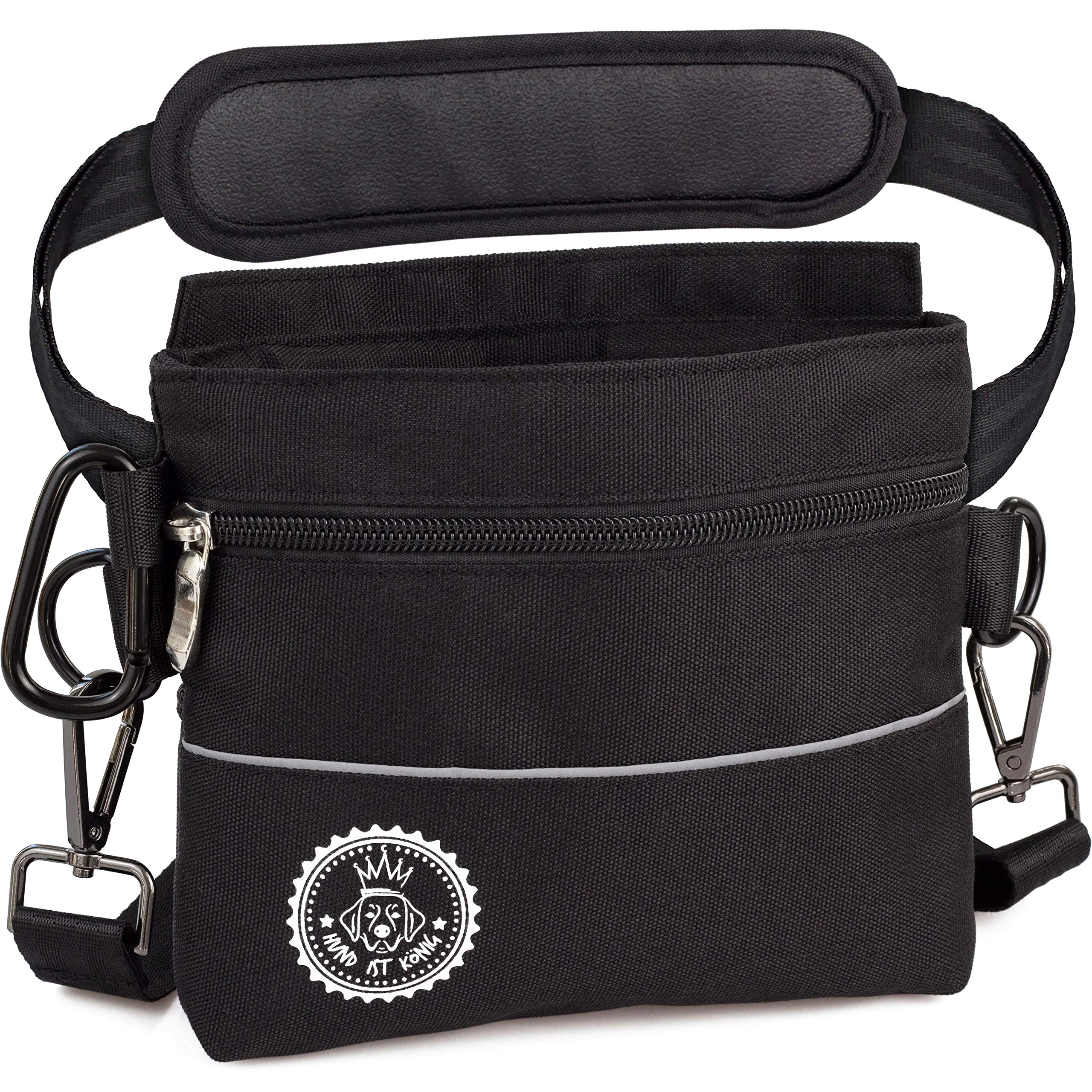 Borsa per premietti cane con tasca magnetica a una mano, 2 tasche con cerniera, tasca interna rimovibile, cinghia per spalla imbottita, moschettone gratuito, perfetto per addestramento agility canino