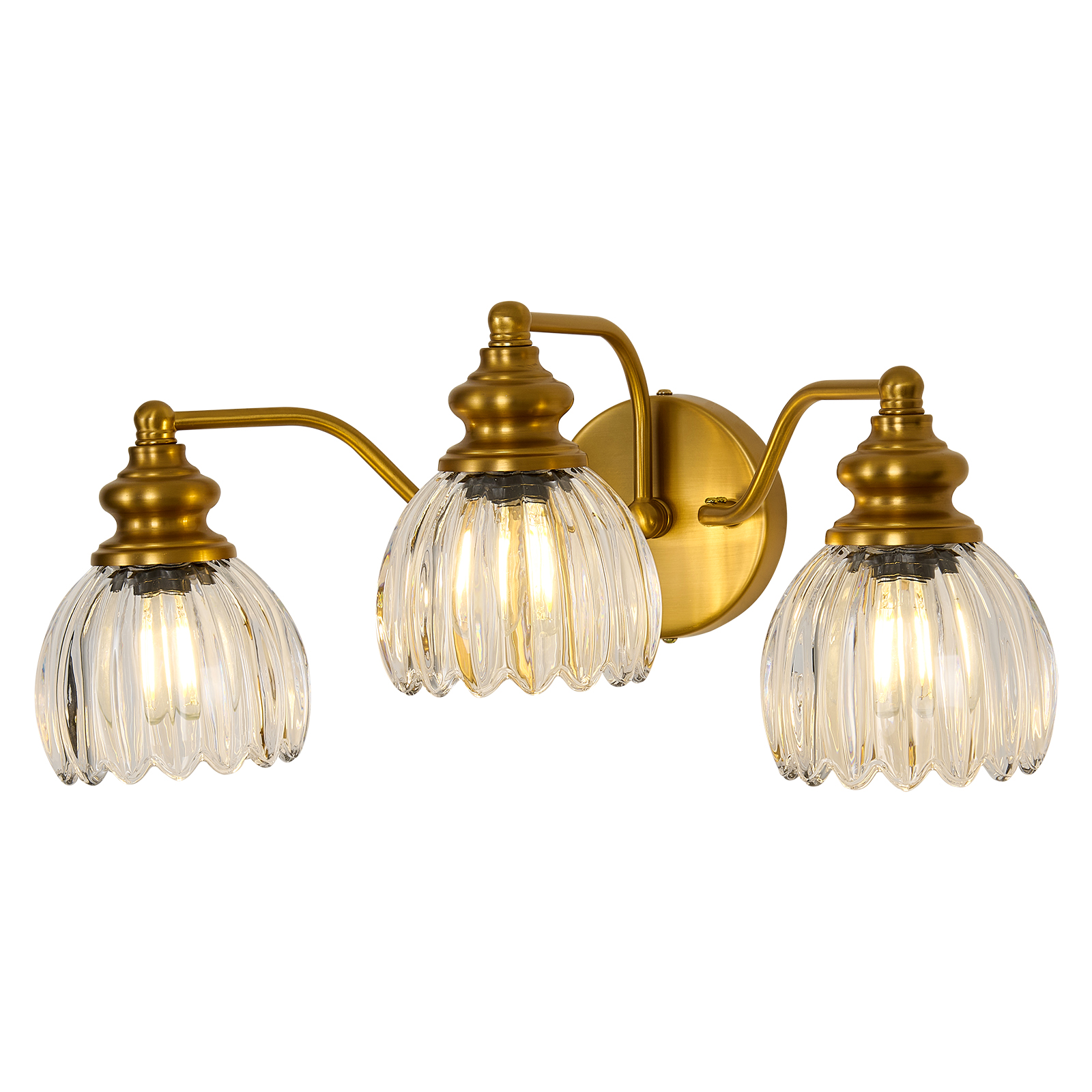 Image of Piepooye Vintage Bathroom Light Fixtures 3 Lights Gold Glass Vanity Light | E26 Bulb Indoor Vanity Light Over Mirror Bedroom Kitchen Farmhouse Living Room