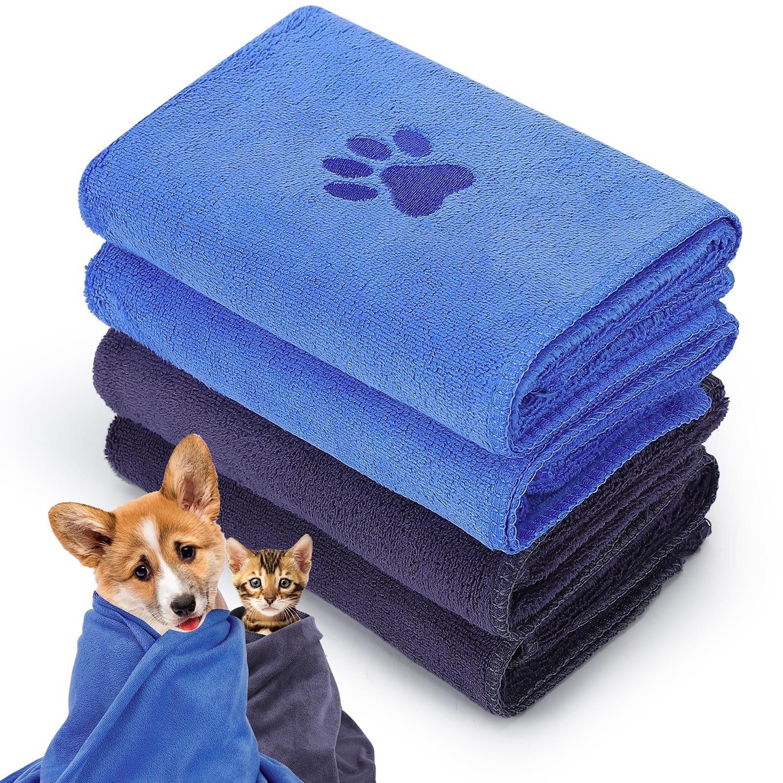 GSrenyu 4 Pack Quick Drying Dog Towel, Dog Towels for Drying Dogs,35 x 75 cm Super Absorbent Microfiber Dog Towels,Soft Pet Bath Towel for Puppies,Cats and Other Pets — image 1