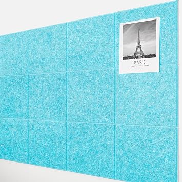 AKTOP Cork Board Bulletin Board 47"x35", 12 Pack Removable Felt Cork Board Tiles for Wall, Large Corkboard Notice Pin Board for Office, School & Home, 48 Safe Adhesive Tabs, 20 Push Pins, Baby Blue
