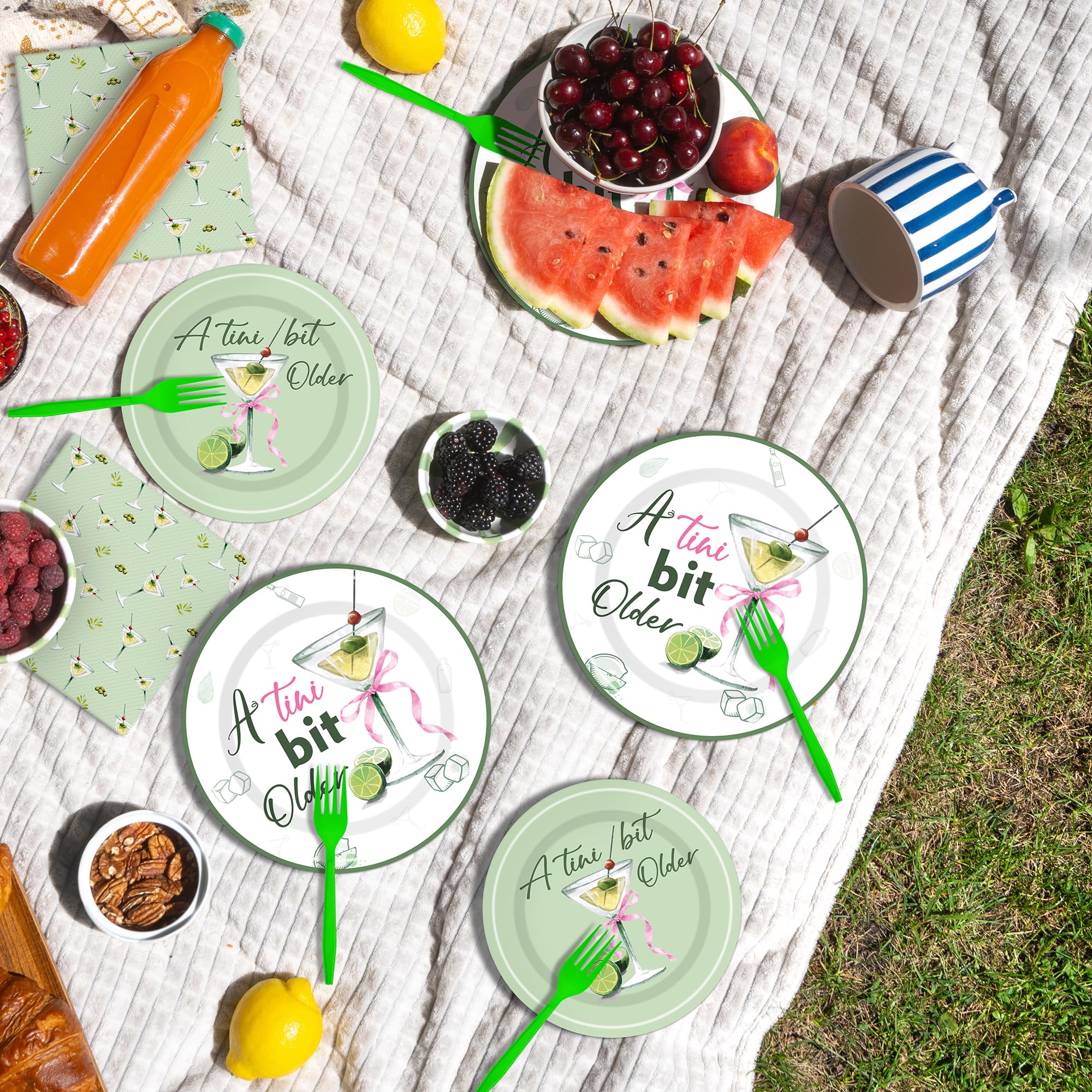 iPartyGo A Tiny Bit Older - 96 PCs Tini Martini Birthday Decor Plates and Napkins Supplies Espresso Margs Margarita Party Decorations Green Disposable Tableware Dinner Dessert Favors Serve 24 Guests