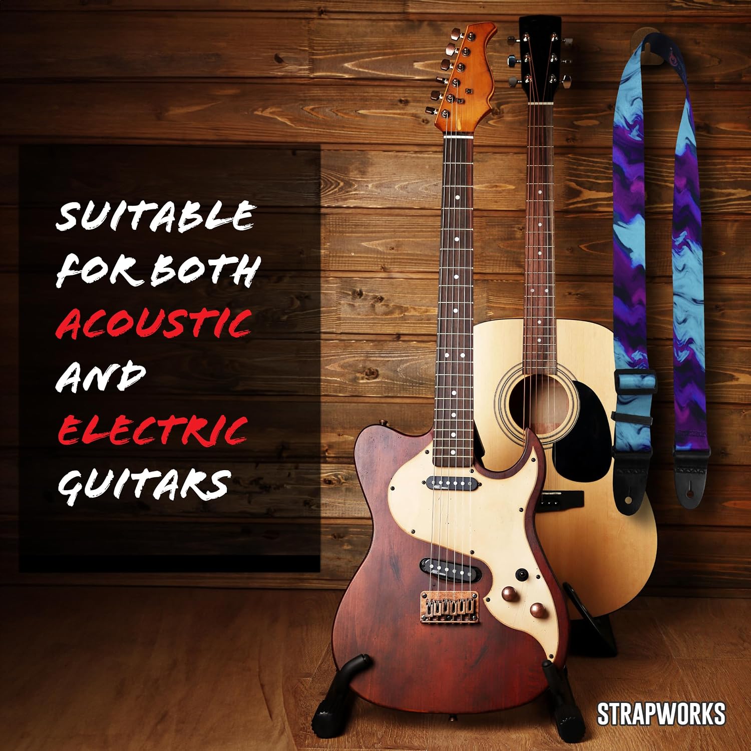 Killer-Q Guitar Strap - Stylish Straps for Electric and Acoustic Guitars With Leather Tabs, 2 Inches x 5 Feet, Wicked Purple