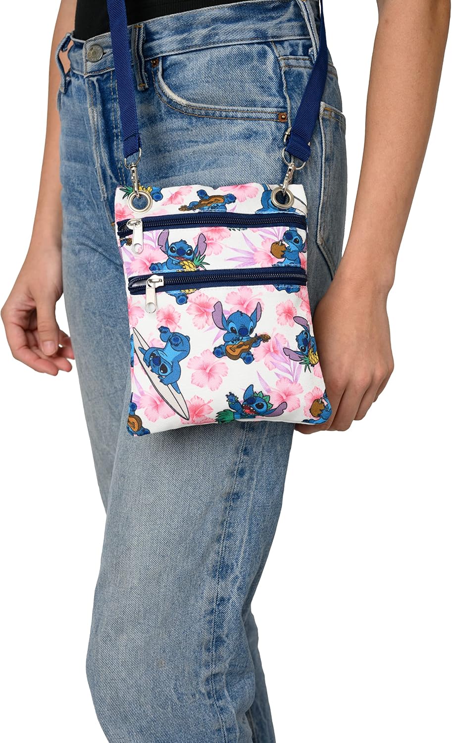 Disney Passport Bag Crossbody Mickey Minnie Eeyore Stitch Cheshire Print