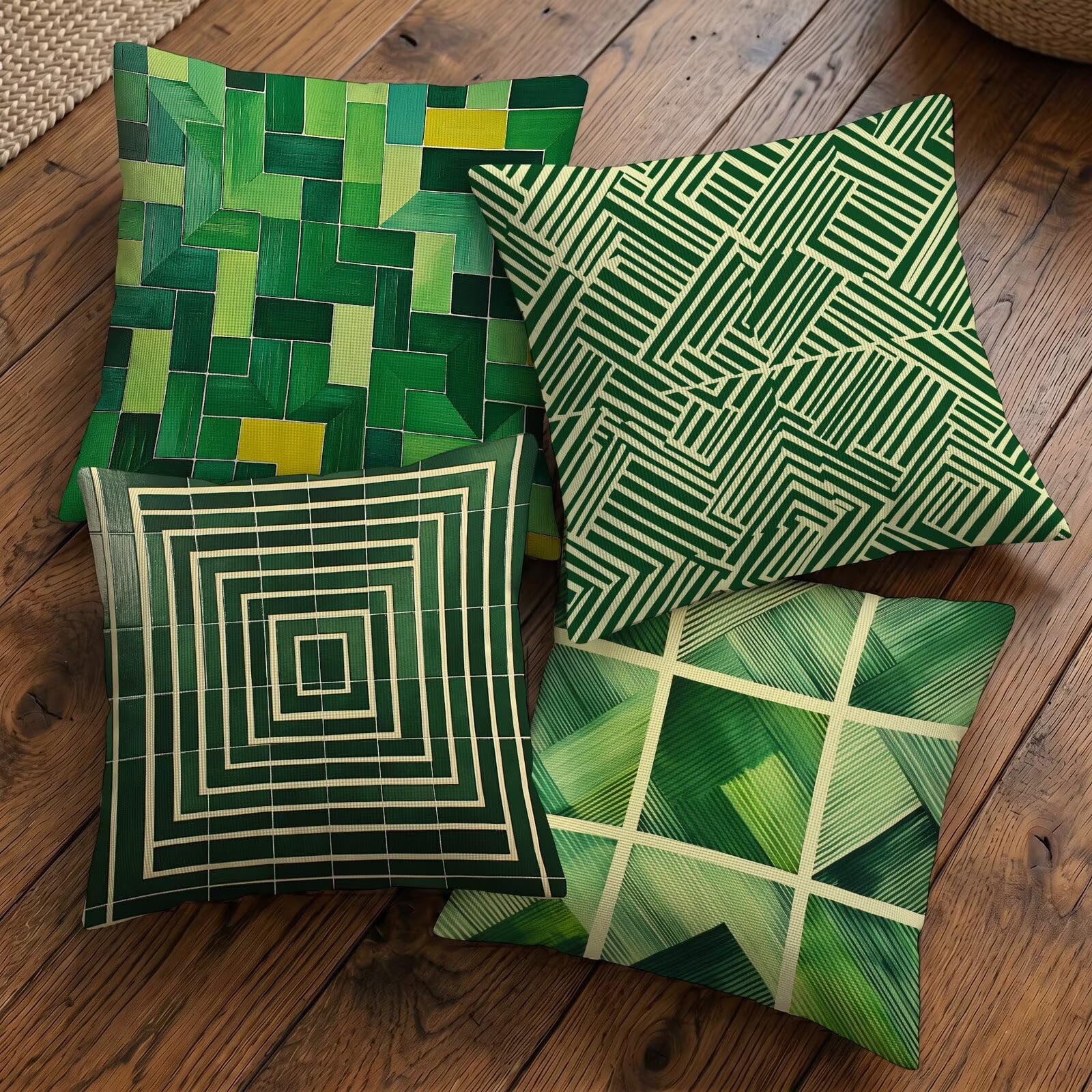 Wodoodporne poszewki na poduszki na zewnątrz zielona poszewka na poduszkę 60 x 60 cm zestaw 4 kwadratowych lniana dekoracyjna poszewka na poduszkę na sofę taras krzesło ogrodowe dekoracyjne poduszki