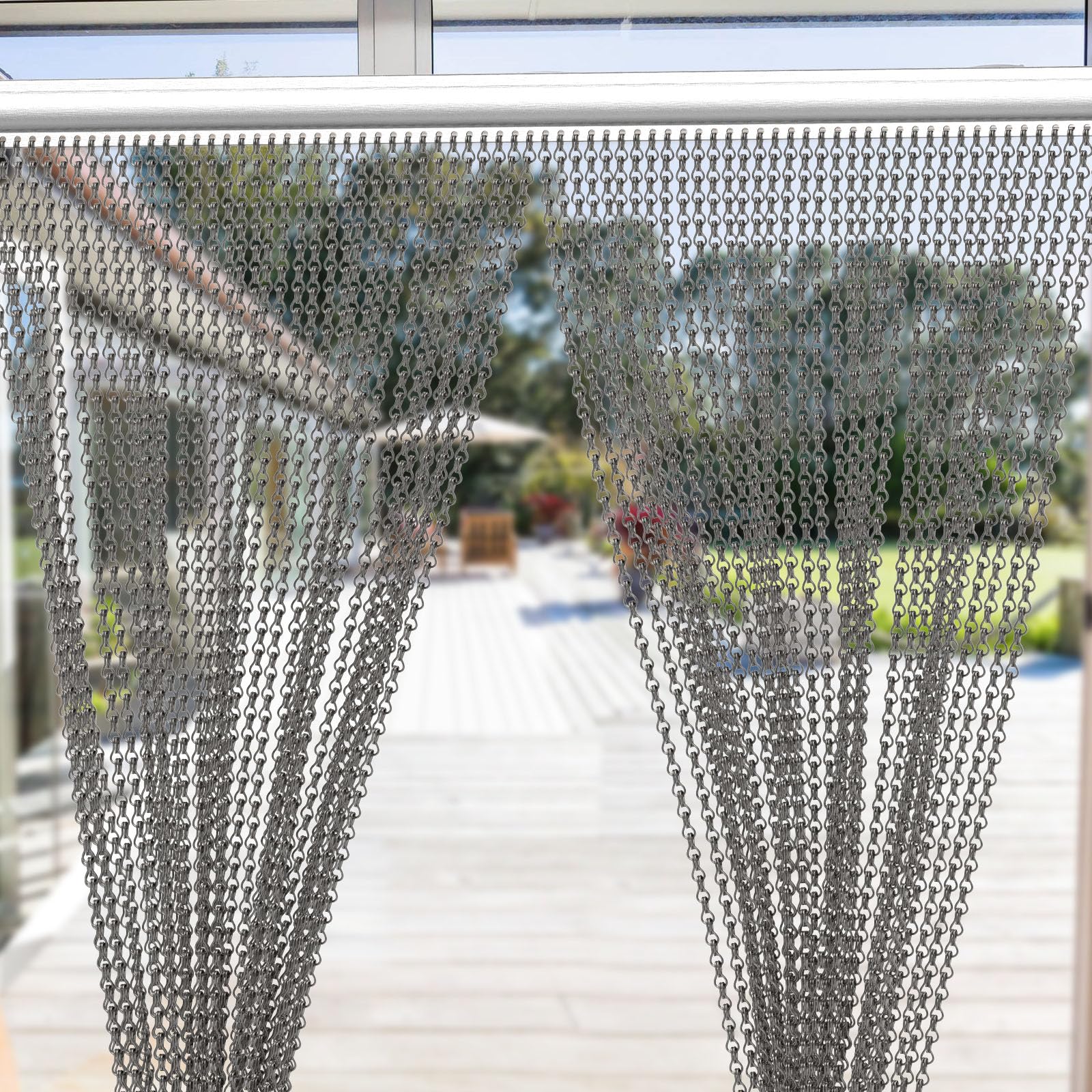 Ferghana Fliegentür Fliegenvorhang Terrassentür Insektenschutzgitter Aluminium Premium Fliegengitter Metall Kettenvorhang für Türen Jalousien (Metallgrau,100x210cm) | Fliegengittertür für Türen, Balkon, Terrasse, Schädlingsbekämpfung, Insektenschutz Türvo