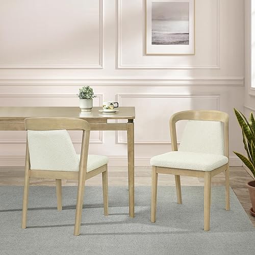 Christopher Knight Home Falei Boucle - Juego de 2 sillas de comedor tapizadas, respaldo curvado, silla de comedor sin brazos de madera, asiento