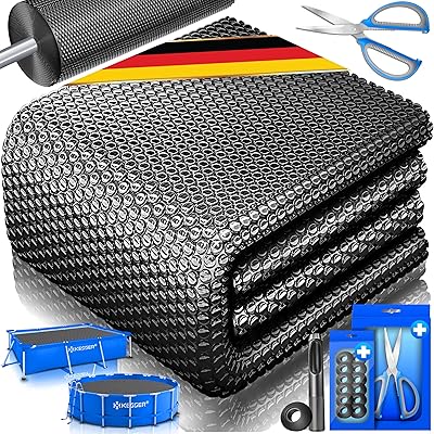 KESSER® Pool Solarfolie 400 µm | Solarplane Rund 427 cm Poolabdeckung | Solarabdeckplane flexibel zuschneidbar | Poolplane für Wassererwärmung | Solarabdeckung mit Schere, Lochzange & 12 Ösen