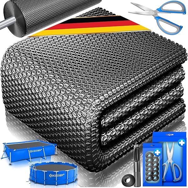 KESSER® Pool Solarfolie 400 µm | Solarplane Rund 427 cm Poolabdeckung | Solarabdeckplane flexibel zuschneidbar | Poolplane für Wassererwärmung | Solarabdeckung mit Schere, Lochzange & 12 Ösen