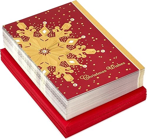 Miniatura 4 de Hallmark Tarjetas navideñas en caja, copos de nieve rojos y dorados (40 tarjetas con sobres) y tarjetas navideñas en caja (copo de nieve de saludos