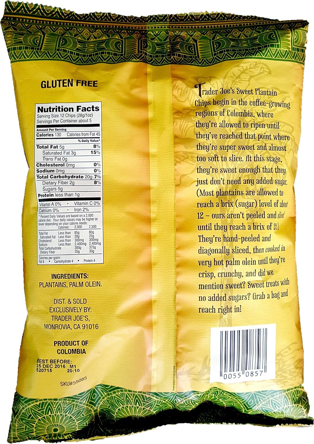 Trader Joe’s Sweet Plantain Chips,5.3 oz each - 3 Pack