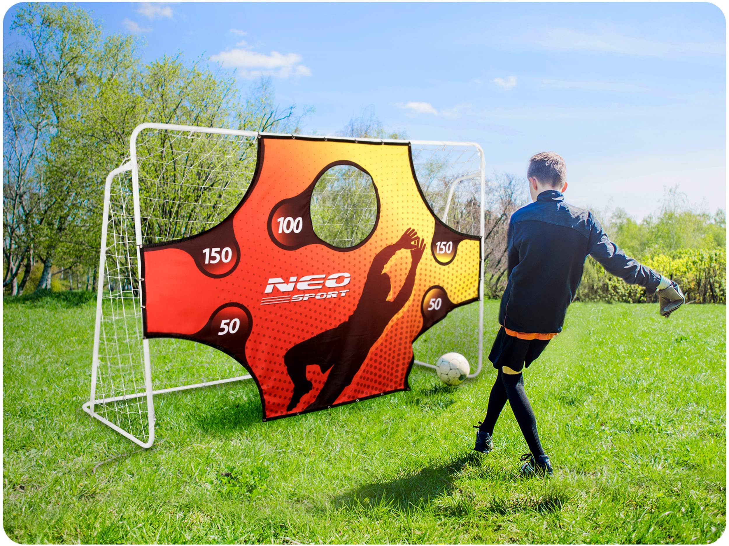 Neo-Sport Bramka Do Piłki Nożnej Dla Dzieci i Dorosłych Z Matą Celności 245 x 155 x 80 cm Biały