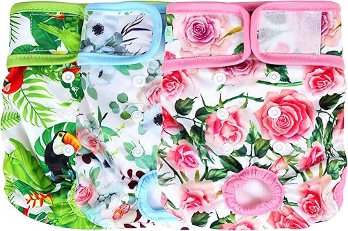 wegreeco - Pañales lavables y reutilizables para perros (patrón elegante), pañales para perras, paquete de 3 (floral, talla S)