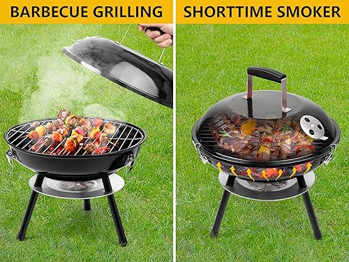 Miniatura 5 de Leonyo - Parrilla de carbón portátil para exteriores, parrilla de carbón pequeña de 14 pulgadas, mini parrilla de carbón de mesa, parrilla Hibachi