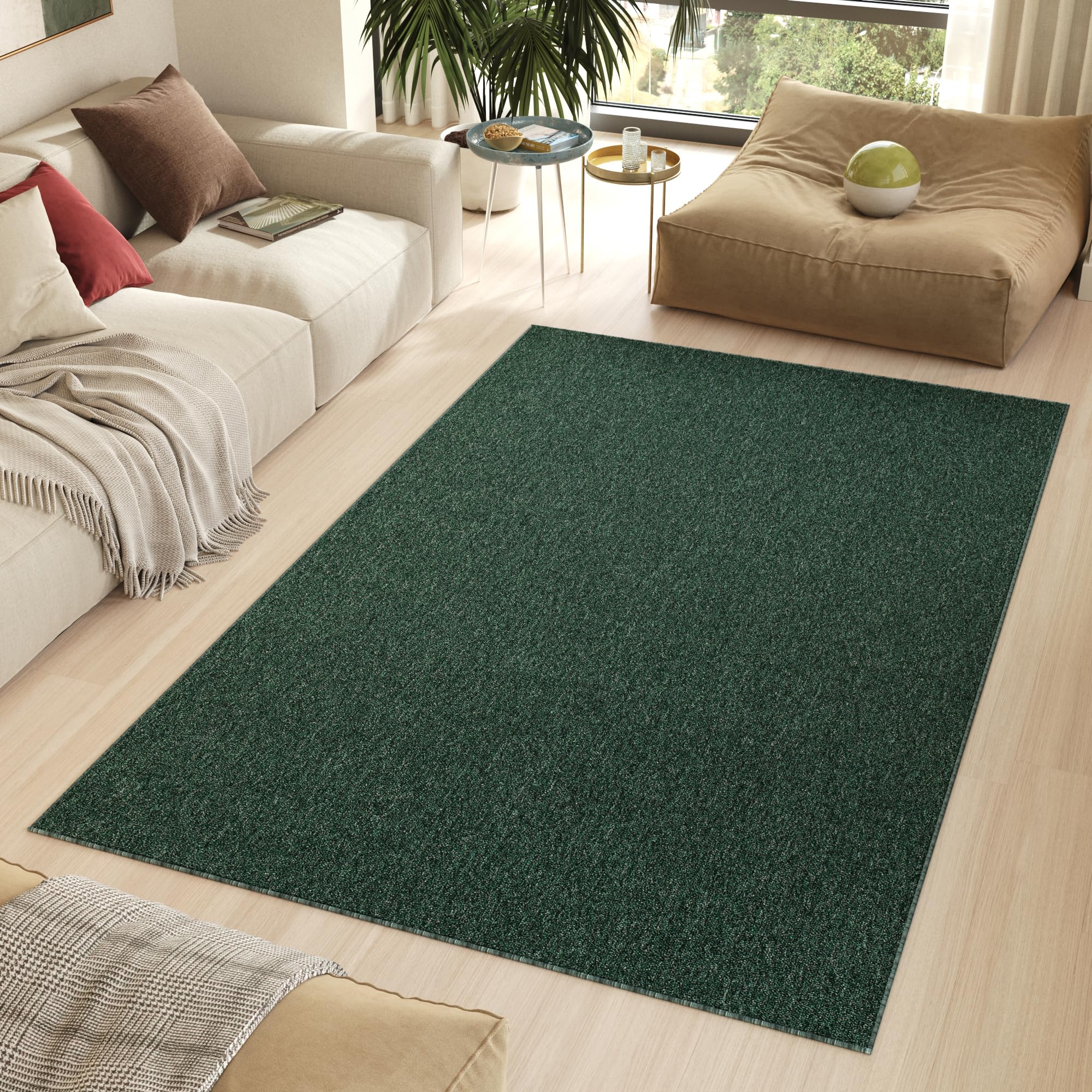 TAPISO Nizza Alfombra Antideslizante Lavable Pelo Corto Diseño Moderno Verde Oscuro Melange Alfombra de Salón Cocina Habitación Dormitorio Comedor Oeko-Tex 200 x 300 cm